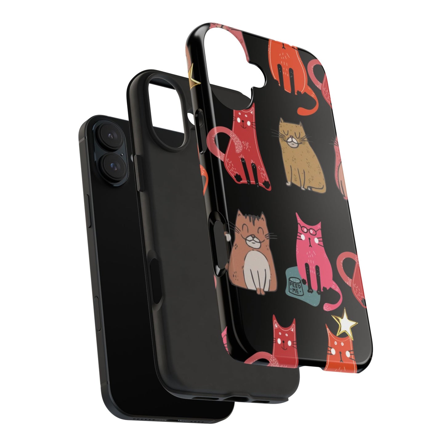 Starry Black Cats Tough Phone Case — Protective iPhone Case with Celestial Cat Pattern