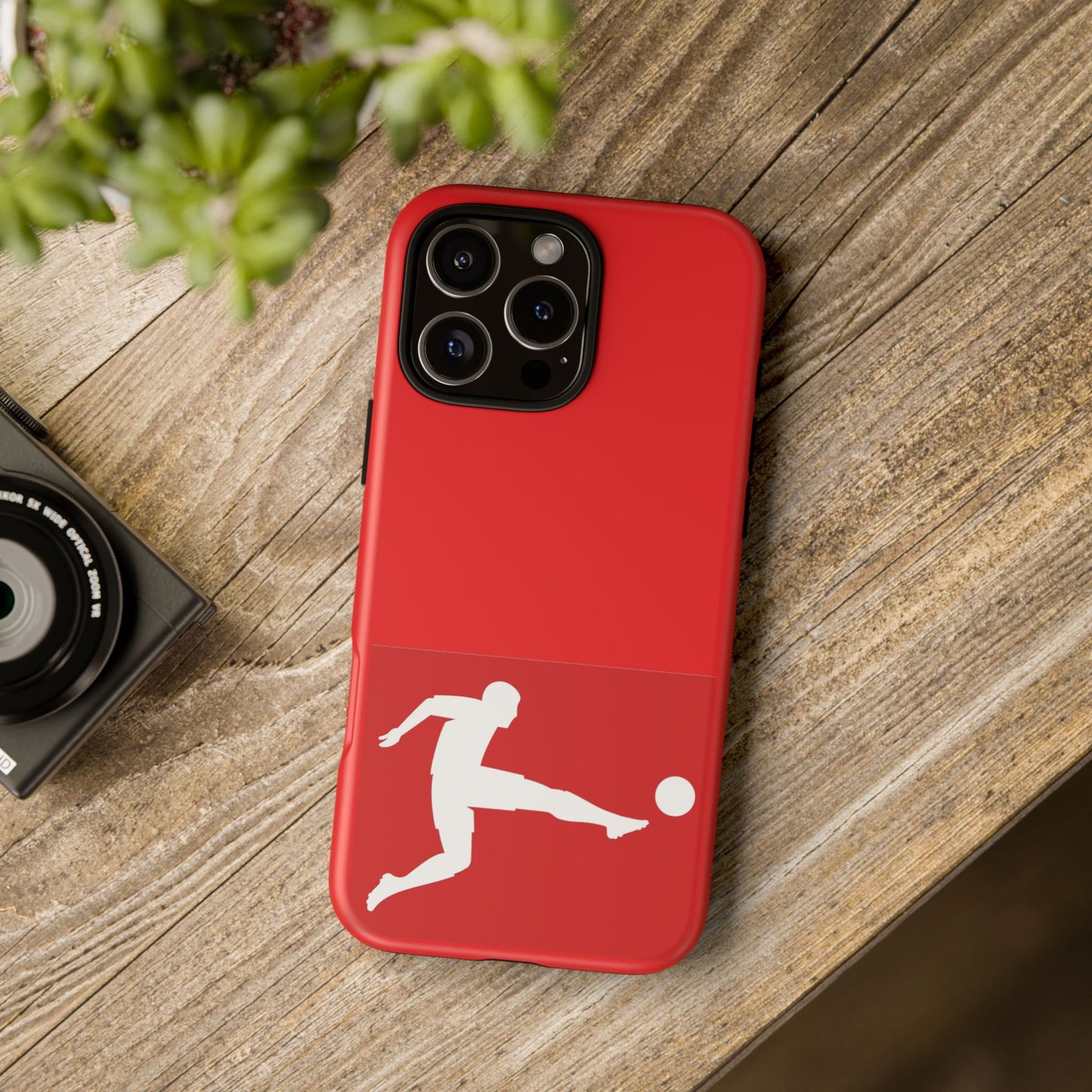Soccer Player Tough Case — Protective Red Phone Case with Kicking Silhouette