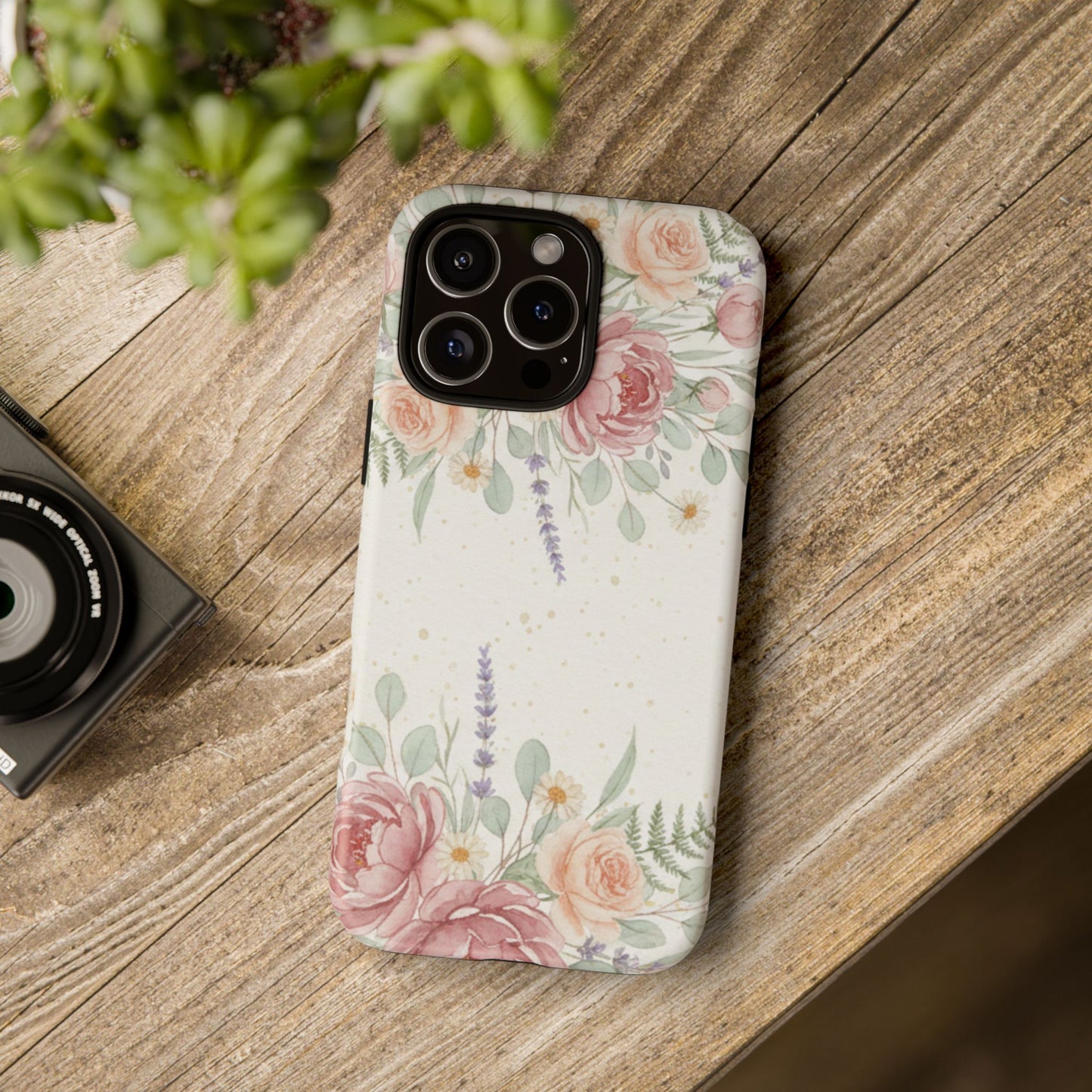 Floral Watercolor Tough Phone Case — Blush Roses & Lavender Protective Cover