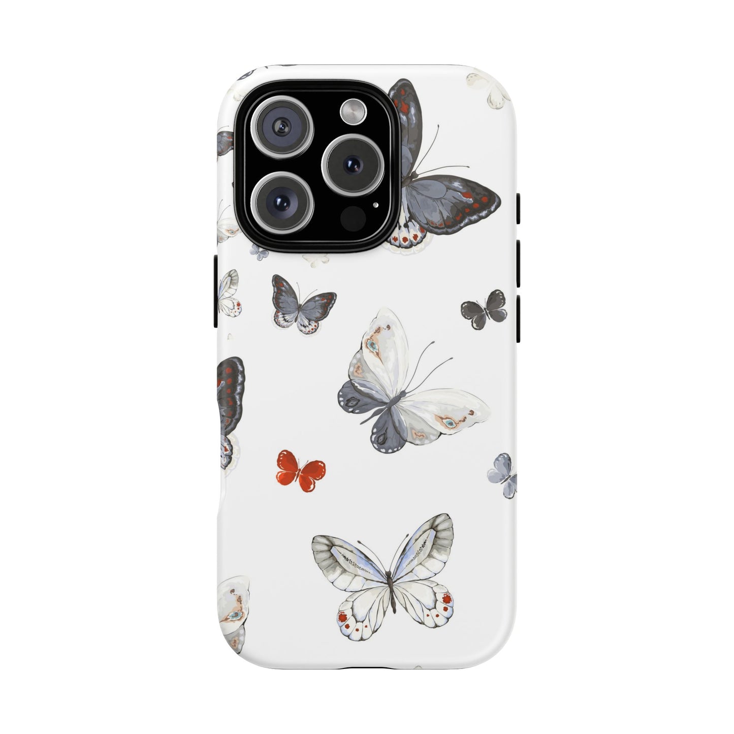 Butterfly Pattern Tough Phone Case — Delicate Gray & White Butterflies