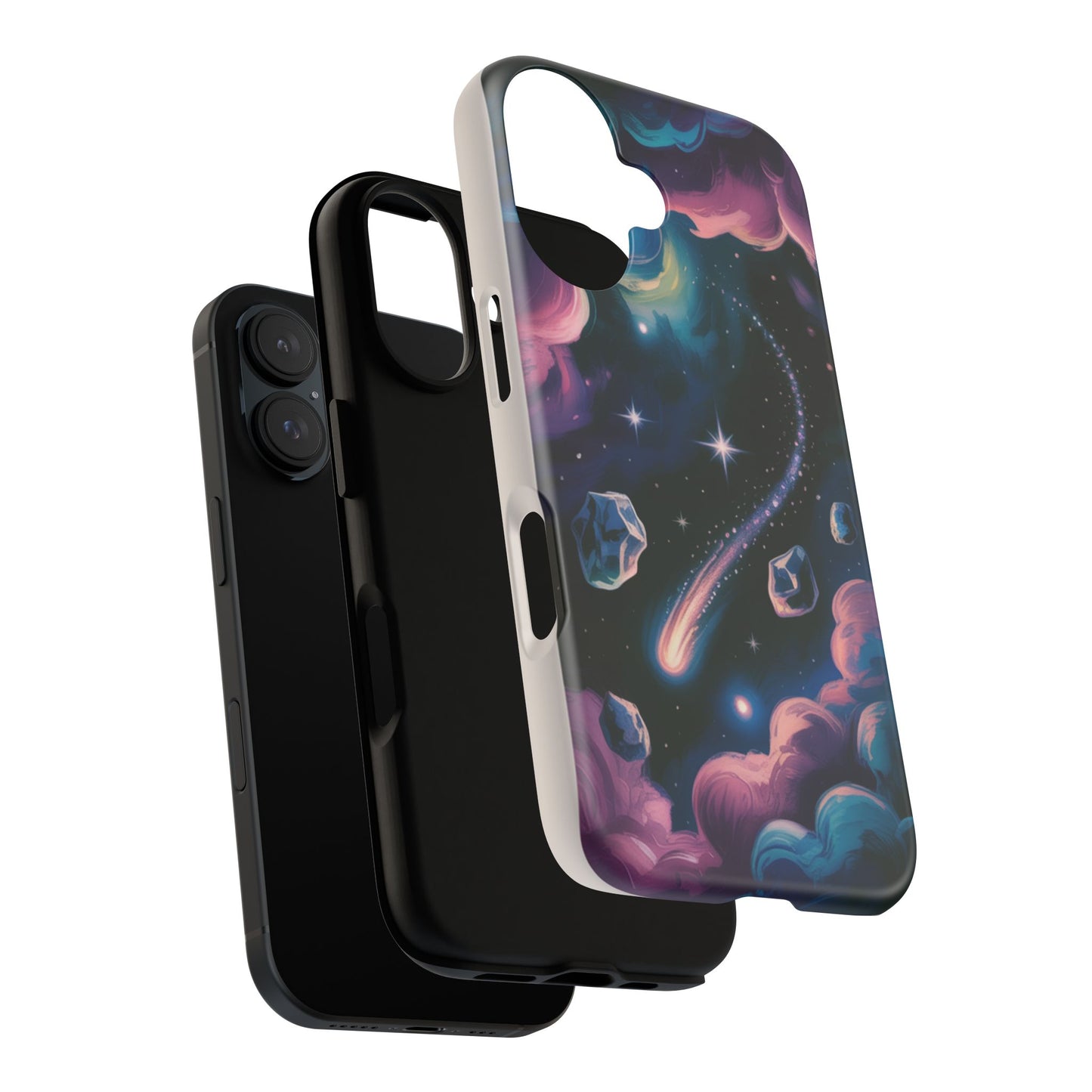 Celestial Meteor Shower phone case | space sky comet, stars & pastel clouds