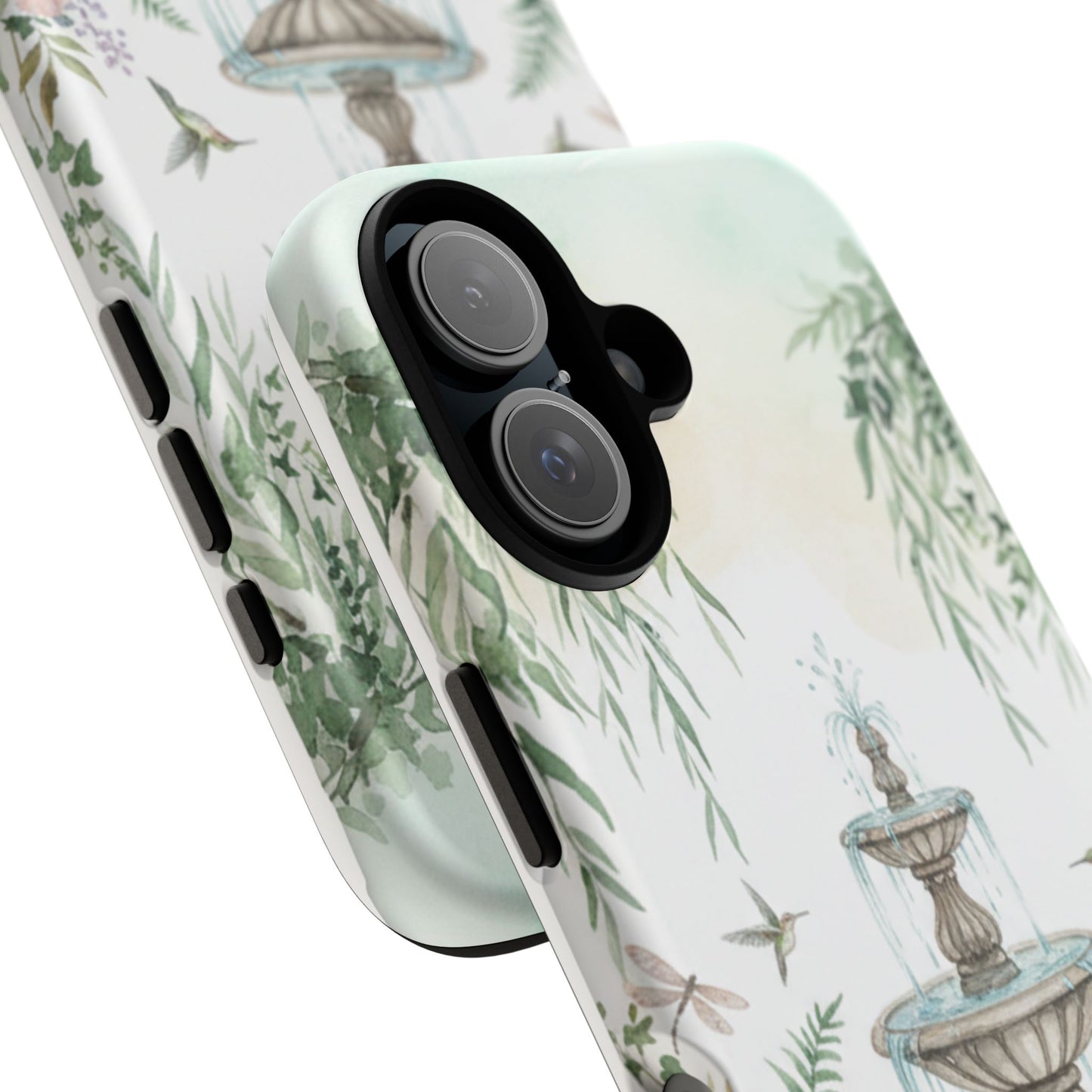 Floral Garden Fountain Phone Case — Pastel Hummingbird Protective Cover
