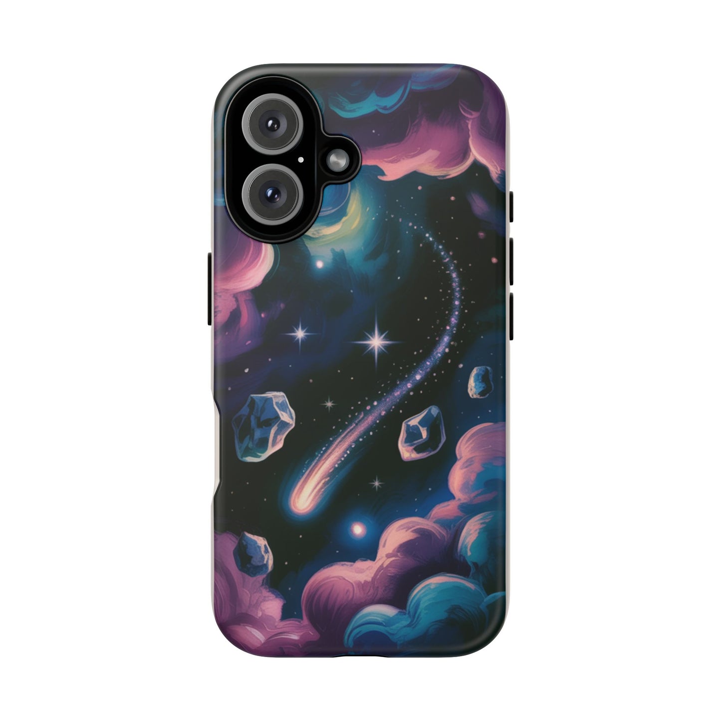 Celestial Meteor Shower phone case | space sky comet, stars & pastel clouds