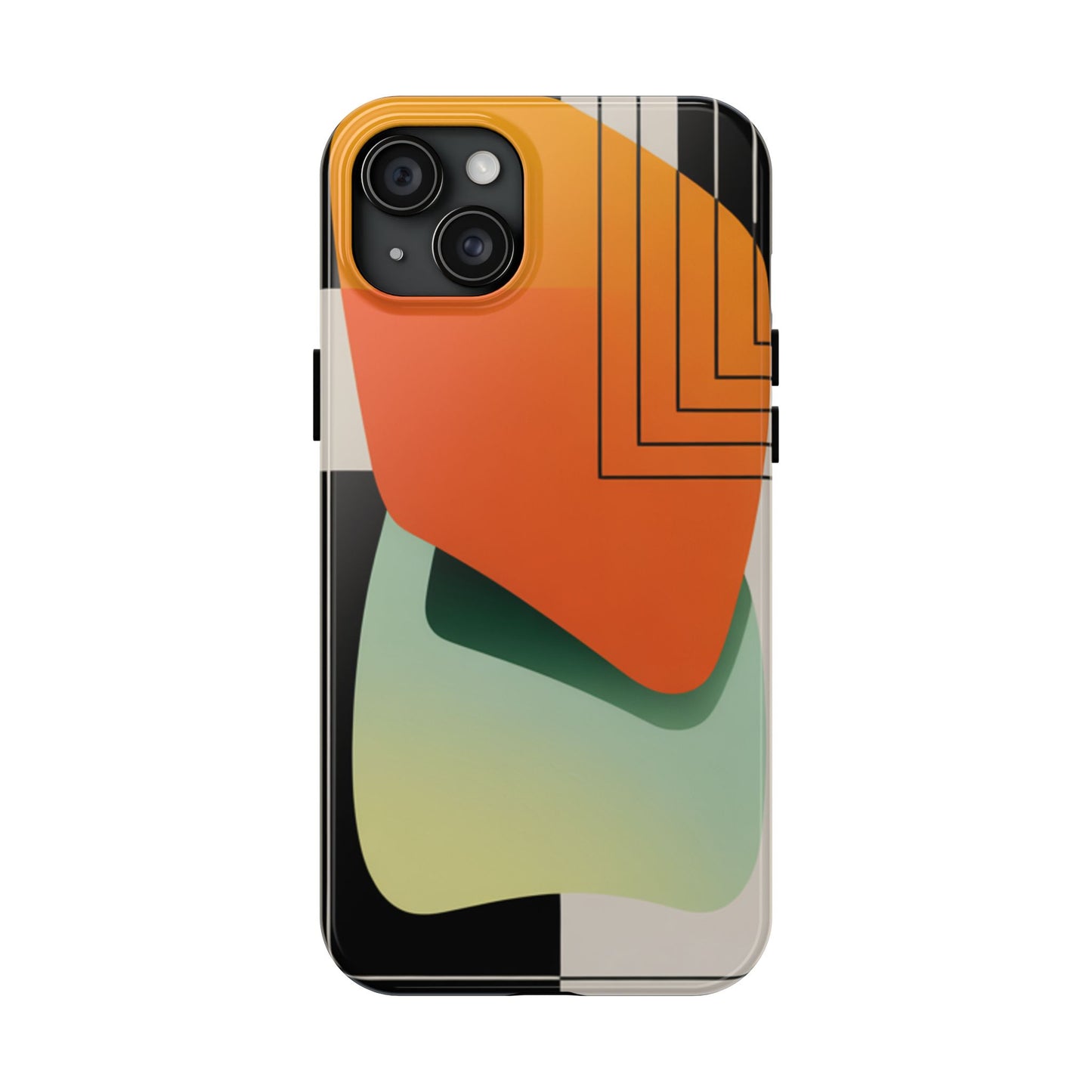 Abstract Geometric Tough Phone Case — Bold Orange & Green Modern Design