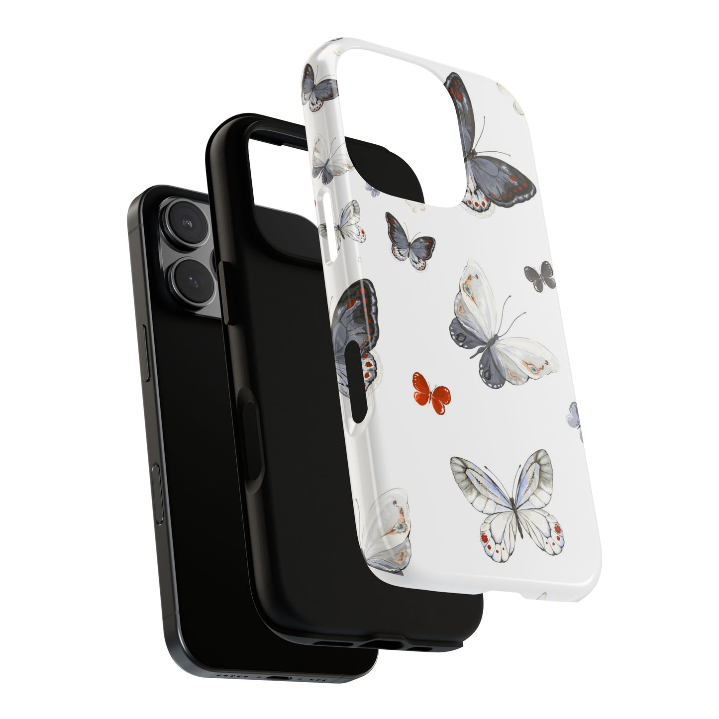 Butterfly Pattern Tough Phone Case — Delicate Gray & White Butterflies