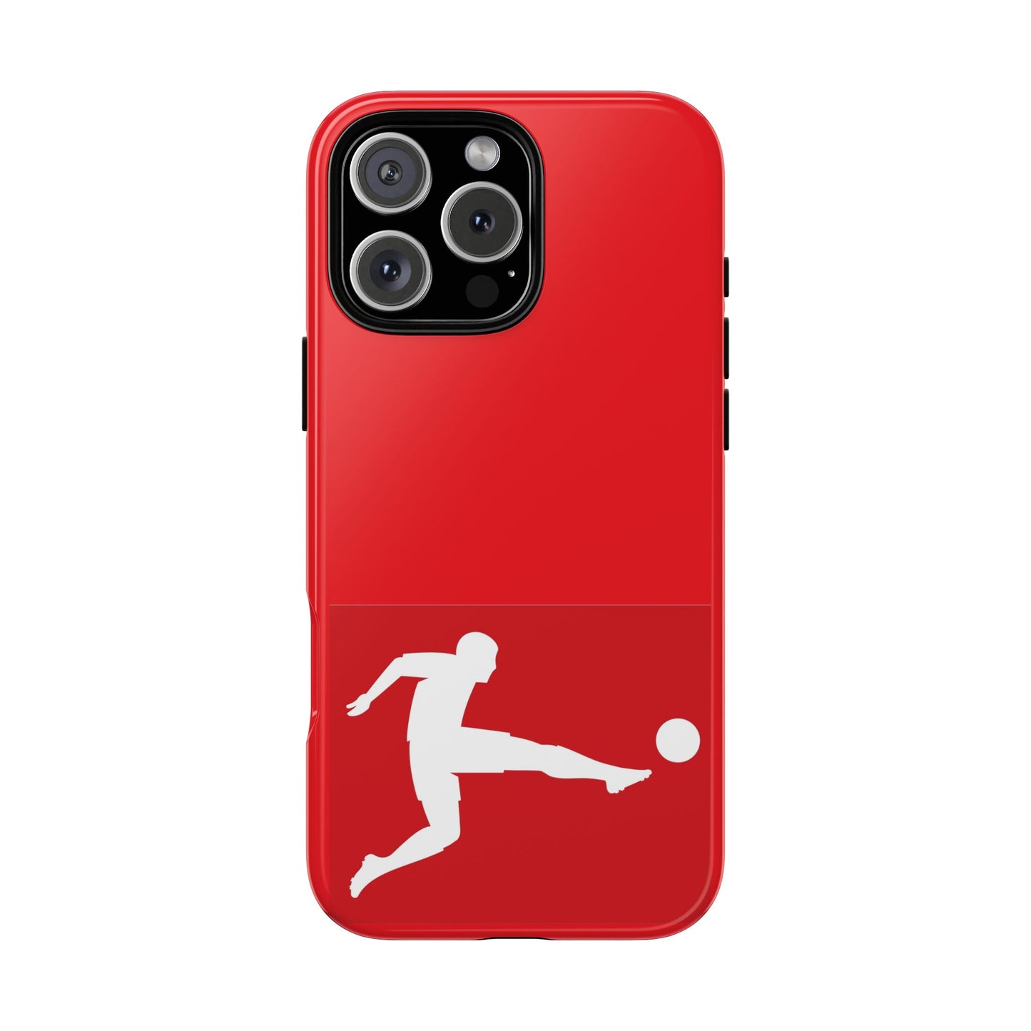 Soccer Player Tough Case — Protective Red Phone Case with Kicking Silhouette