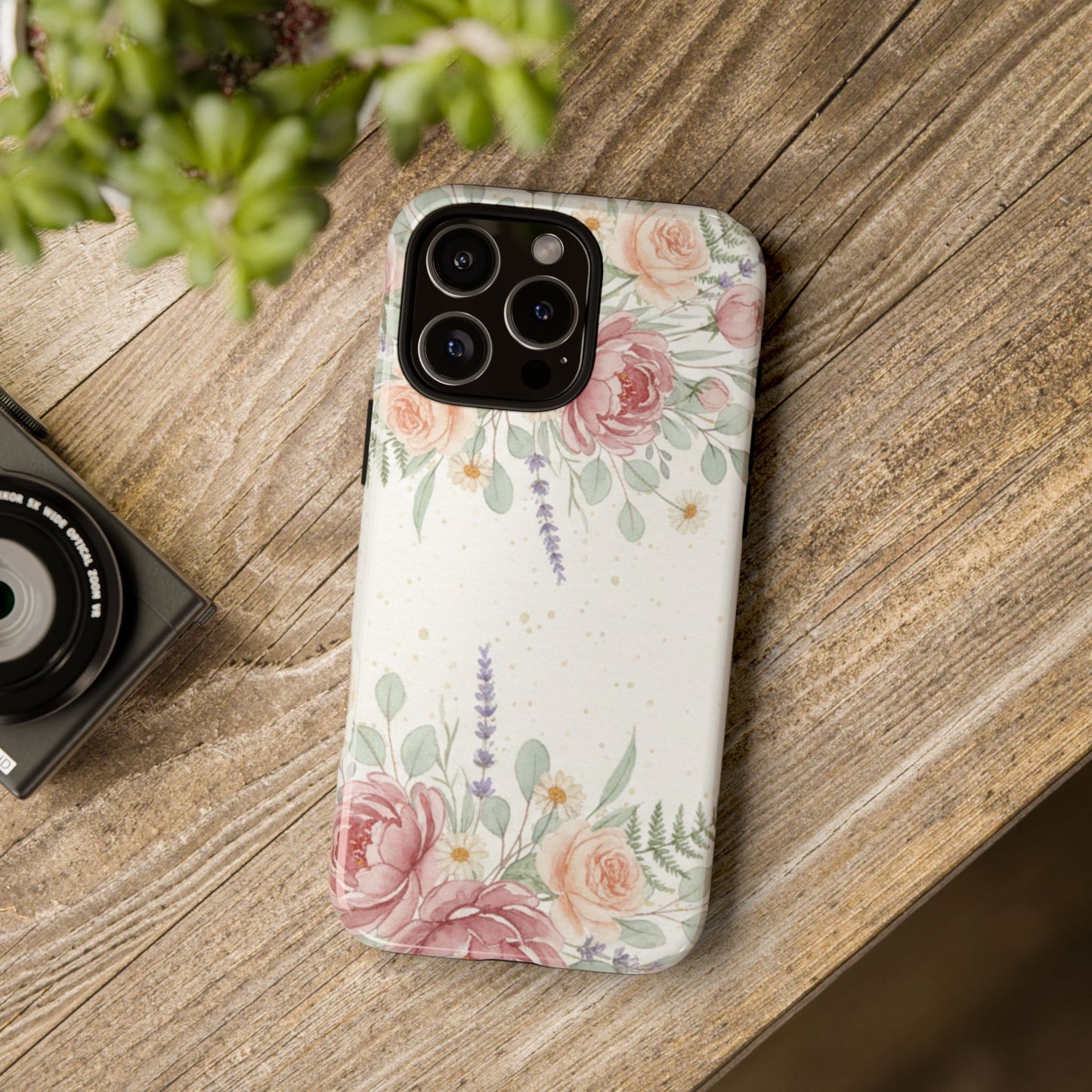 Floral Watercolor Tough Phone Case — Blush Roses & Lavender Protective Cover