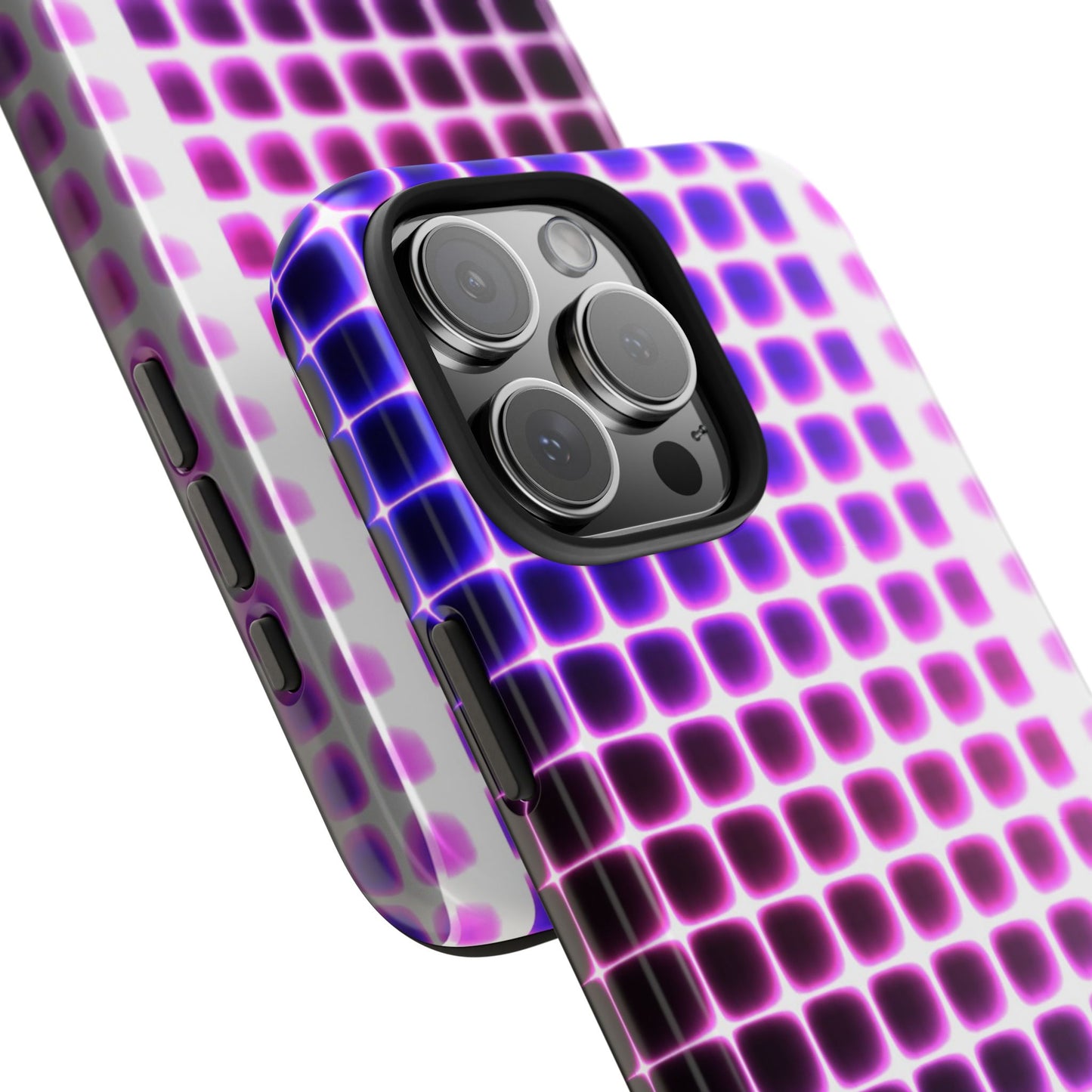 Purple Neon Grid Tough Phone Case — Retro Disco Pixel Pattern