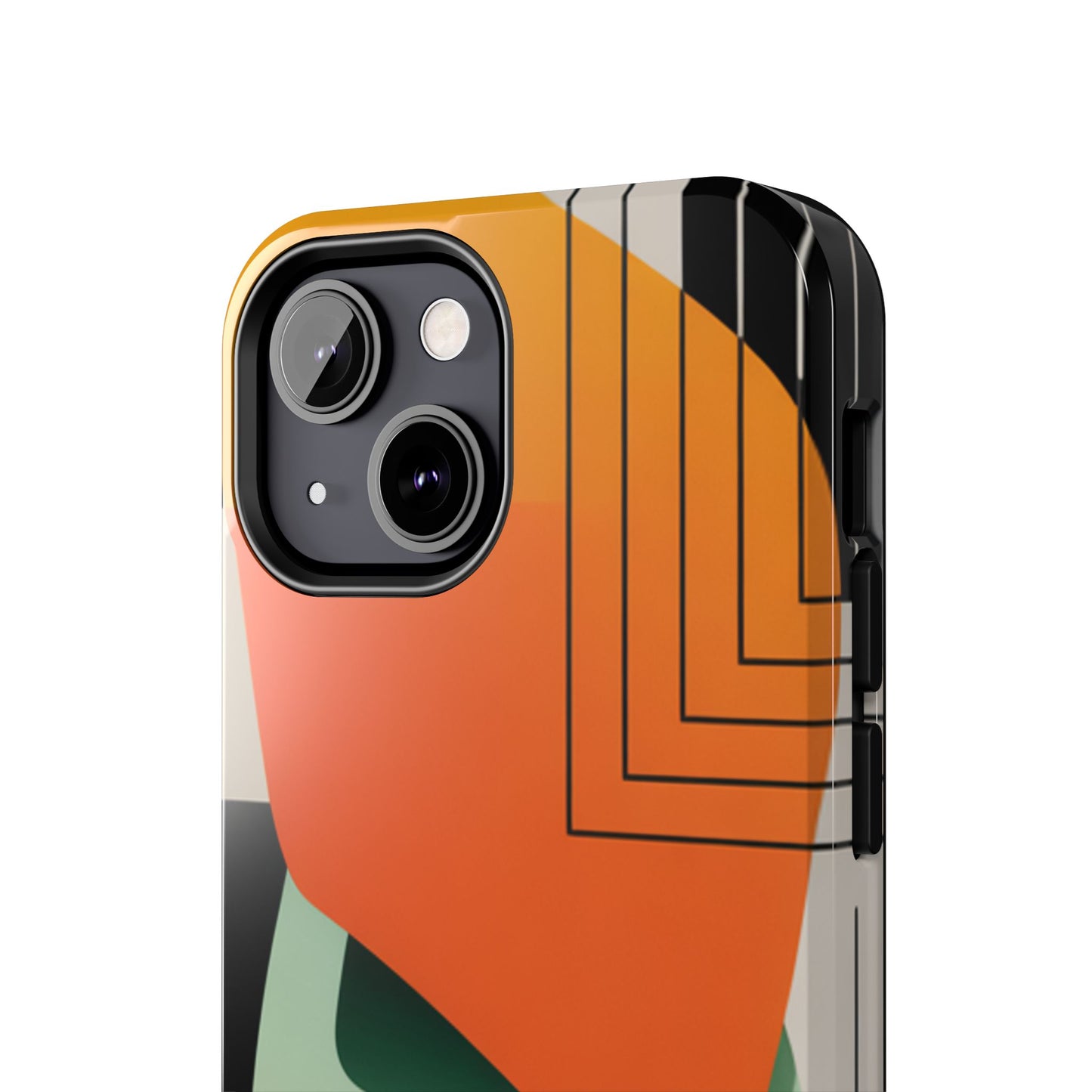 Abstract Geometric Tough Phone Case — Bold Orange & Green Modern Design