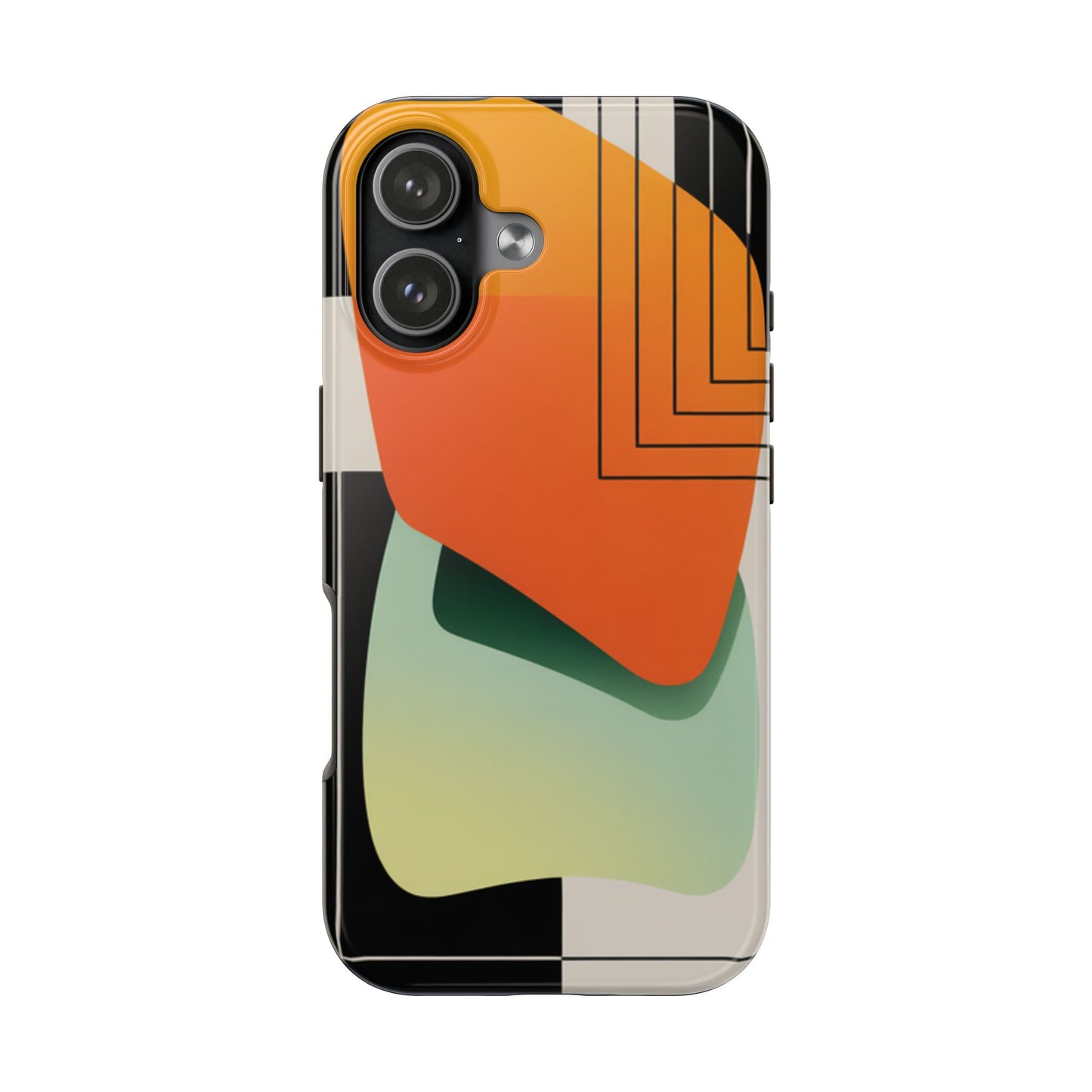 Abstract Geometric Tough Phone Case — Bold Orange & Green Modern Design