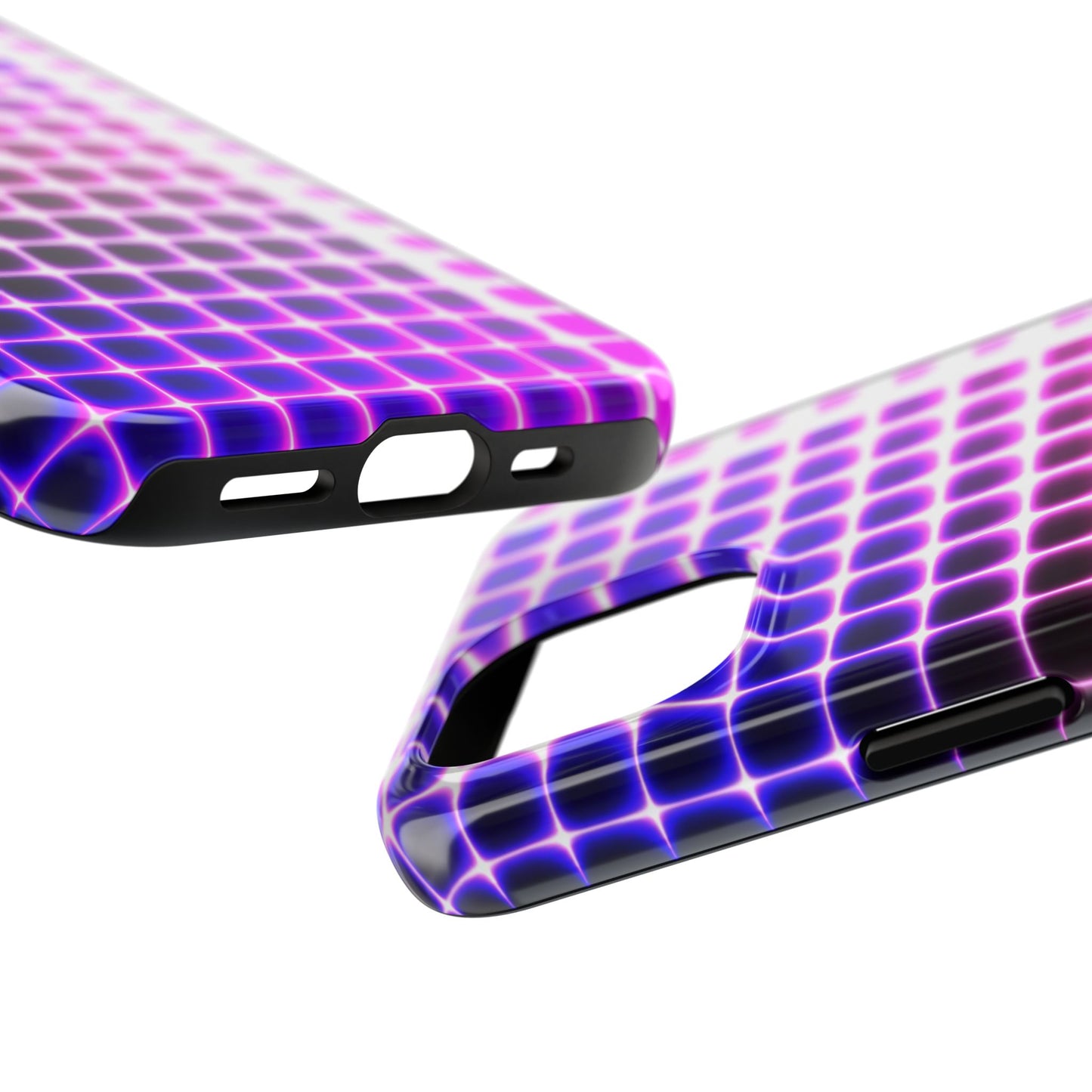 Purple Neon Grid Tough Phone Case — Retro Disco Pixel Pattern