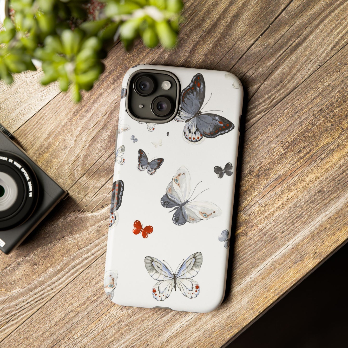 Butterfly Pattern Tough Phone Case — Delicate Gray & White Butterflies