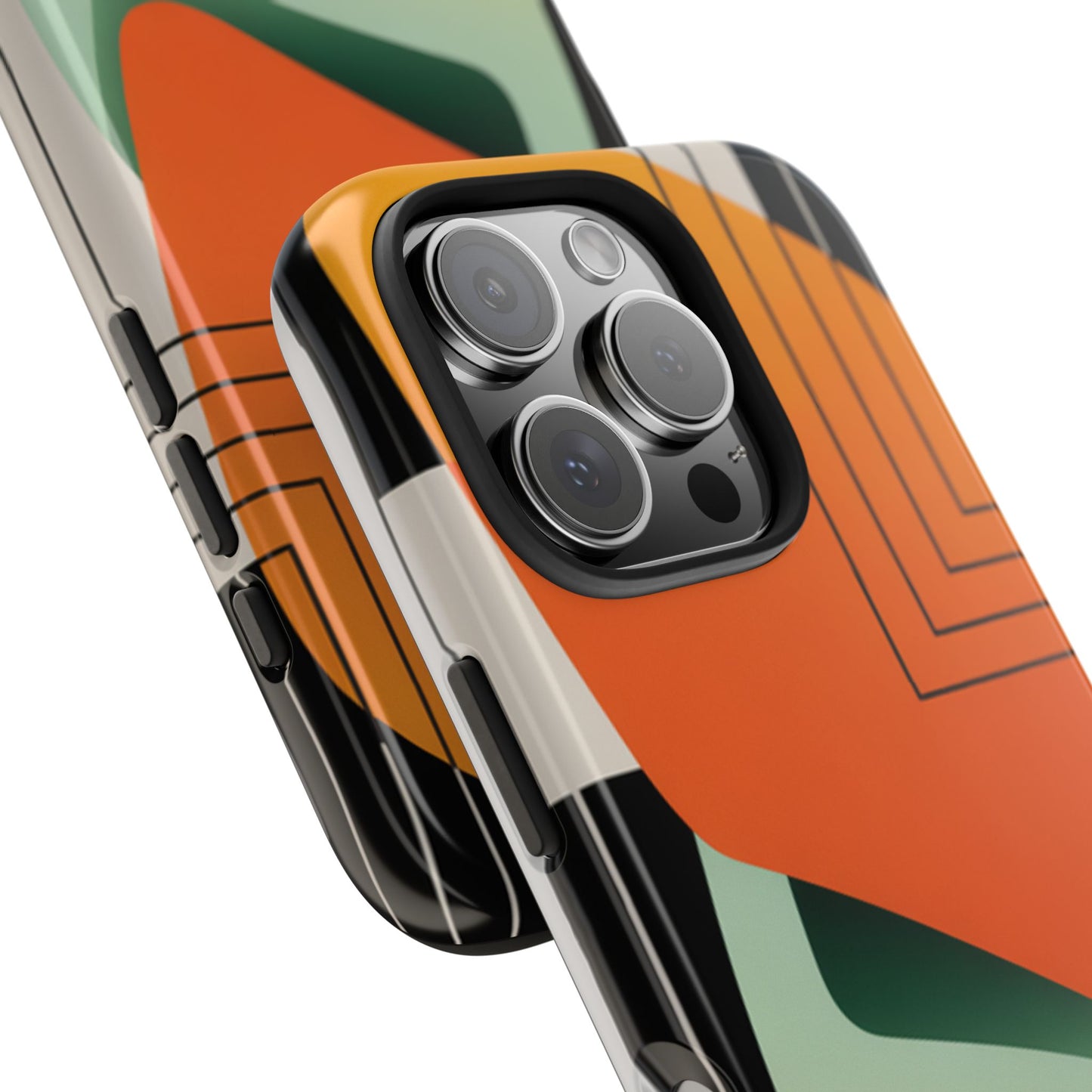 Abstract Geometric Tough Phone Case — Bold Orange & Green Modern Design