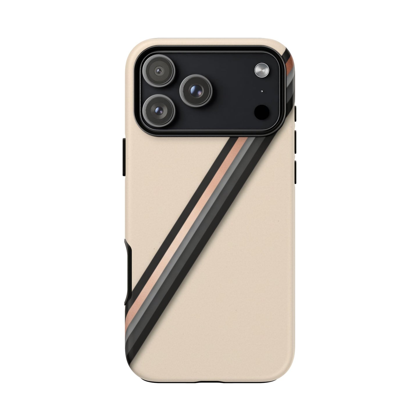 Minimal Diagonal Stripe Tough Phone Case — Protective Beige & Black Design