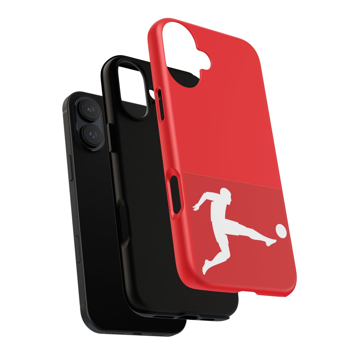 Soccer Player Tough Case — Protective Red Phone Case with Kicking Silhouette