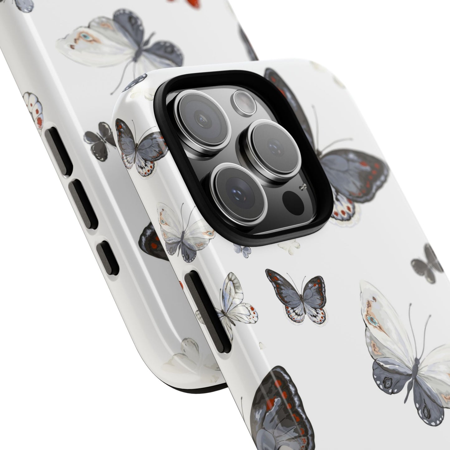 Butterfly Pattern Tough Phone Case — Delicate Gray & White Butterflies