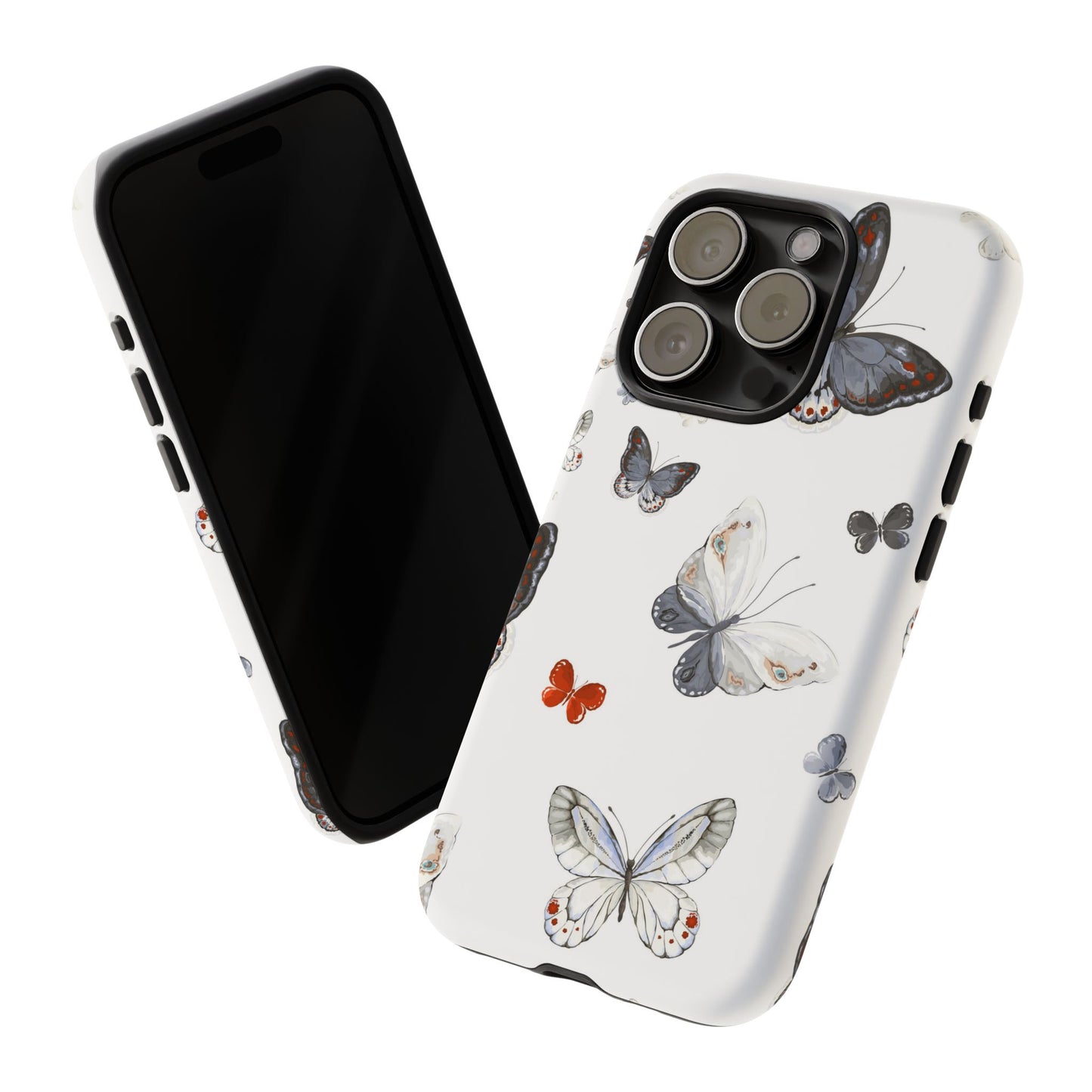Butterfly Pattern Tough Phone Case — Delicate Gray & White Butterflies