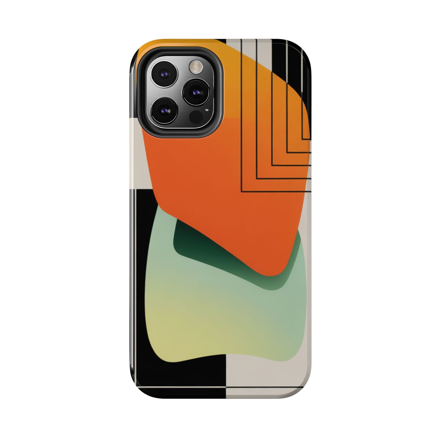 Abstract Geometric Tough Phone Case — Bold Orange & Green Modern Design