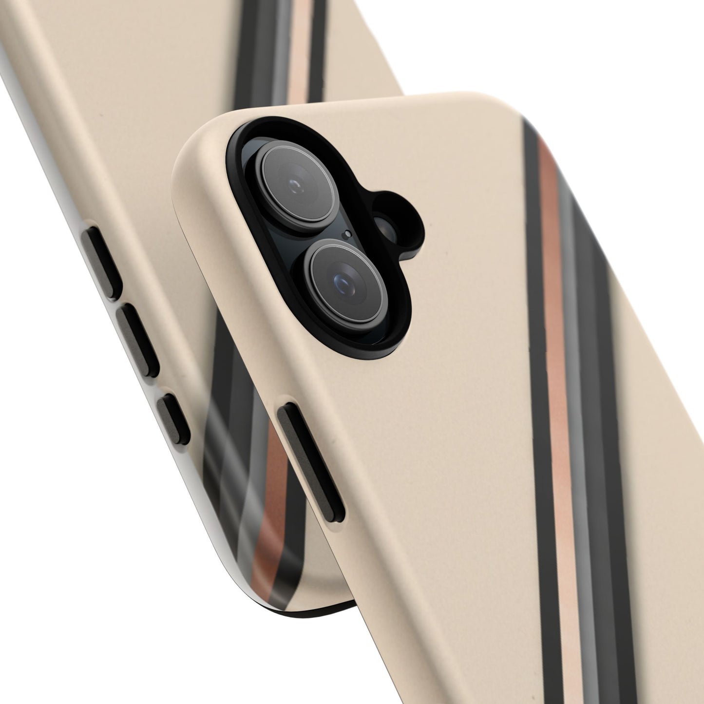 Minimal Diagonal Stripe Tough Phone Case — Protective Beige & Black Design