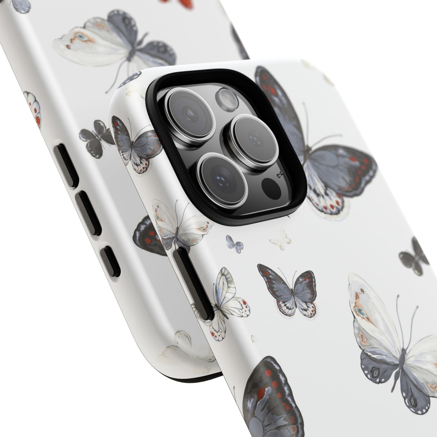 Butterfly Pattern Tough Phone Case — Delicate Gray & White Butterflies