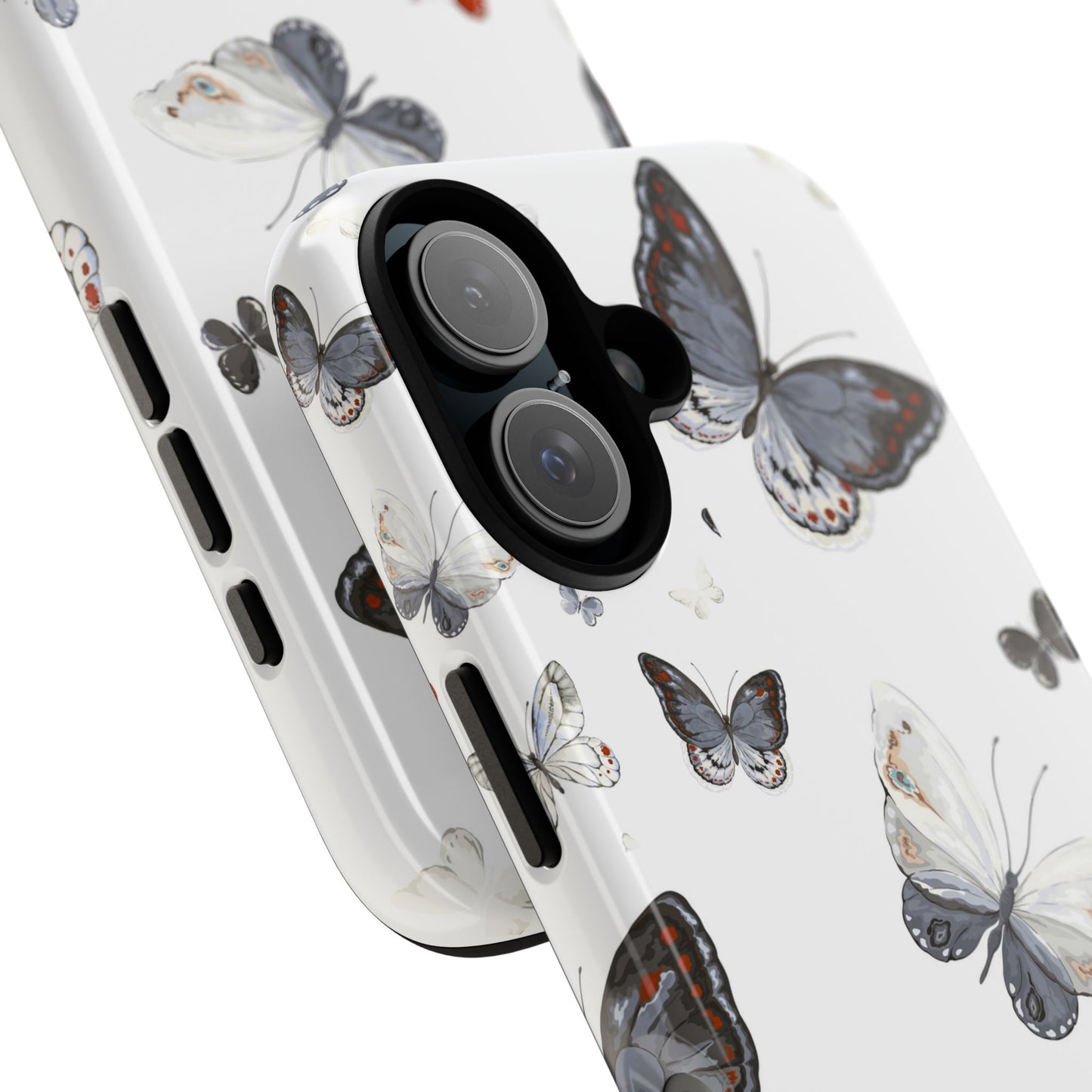Butterfly Pattern Tough Phone Case — Delicate Gray & White Butterflies