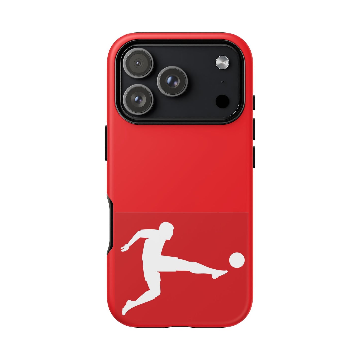 Soccer Player Tough Case — Protective Red Phone Case with Kicking Silhouette