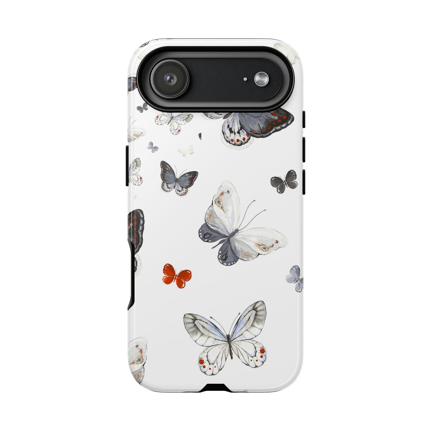 Butterfly Pattern Tough Phone Case — Delicate Gray & White Butterflies