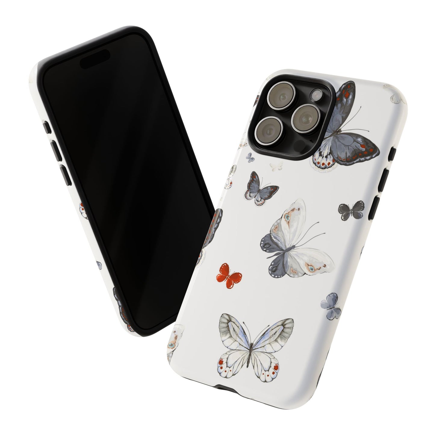 Butterfly Pattern Tough Phone Case — Delicate Gray & White Butterflies