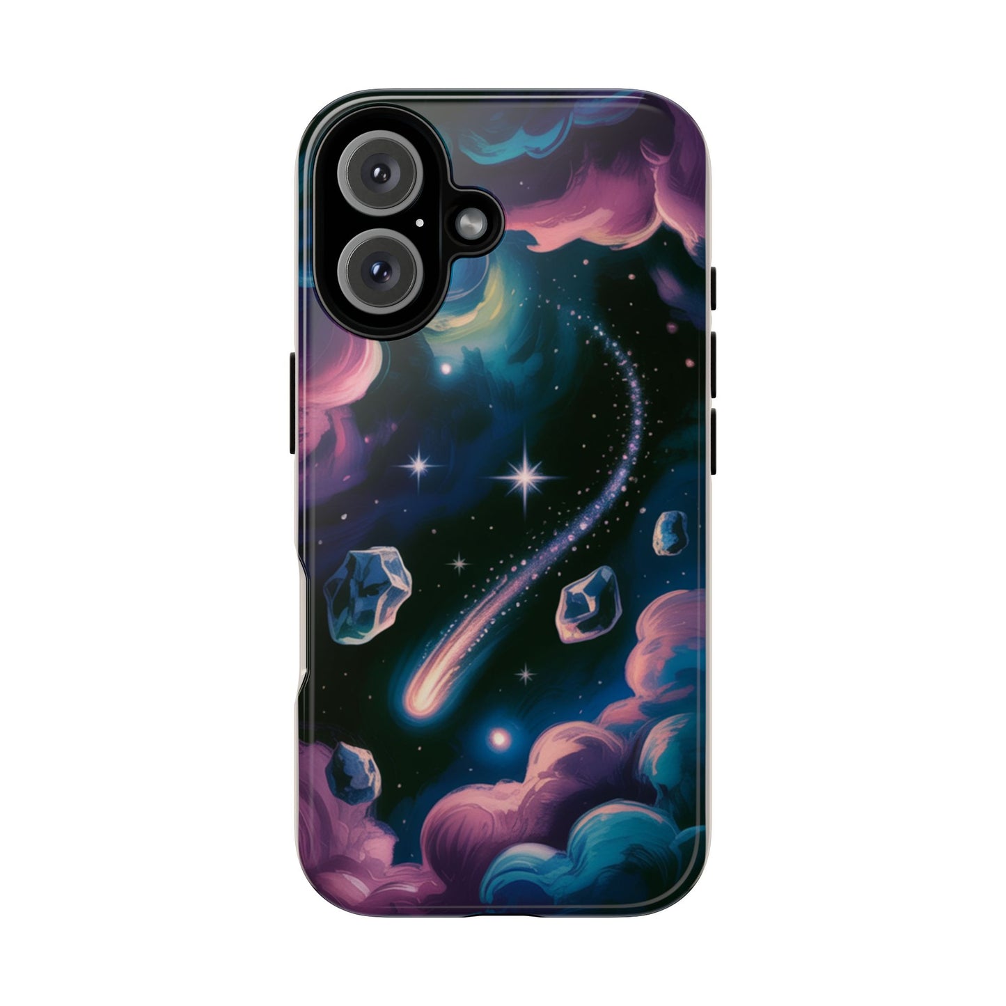 Celestial Meteor Shower phone case | space sky comet, stars & pastel clouds