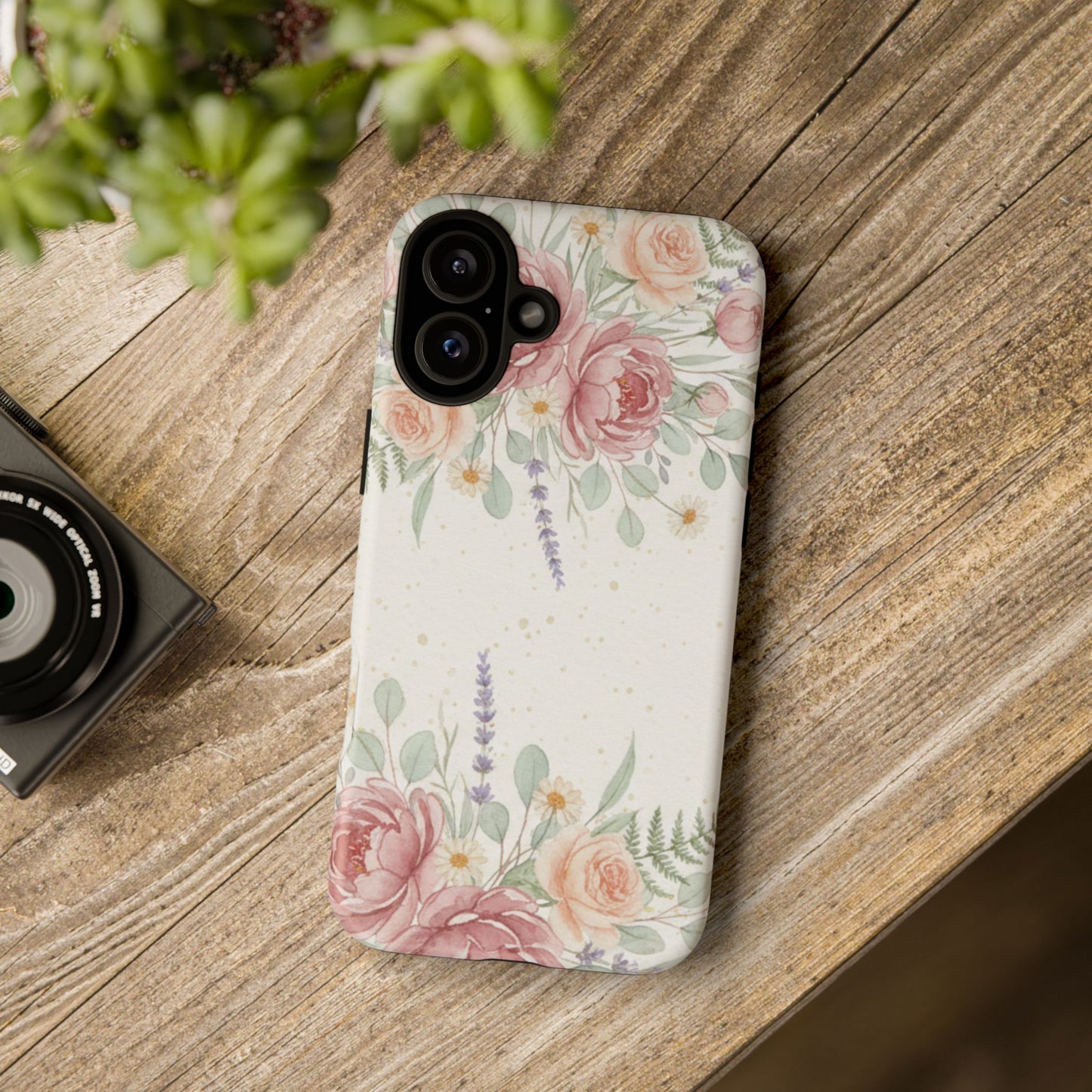 Floral Watercolor Tough Phone Case — Blush Roses & Lavender Protective Cover