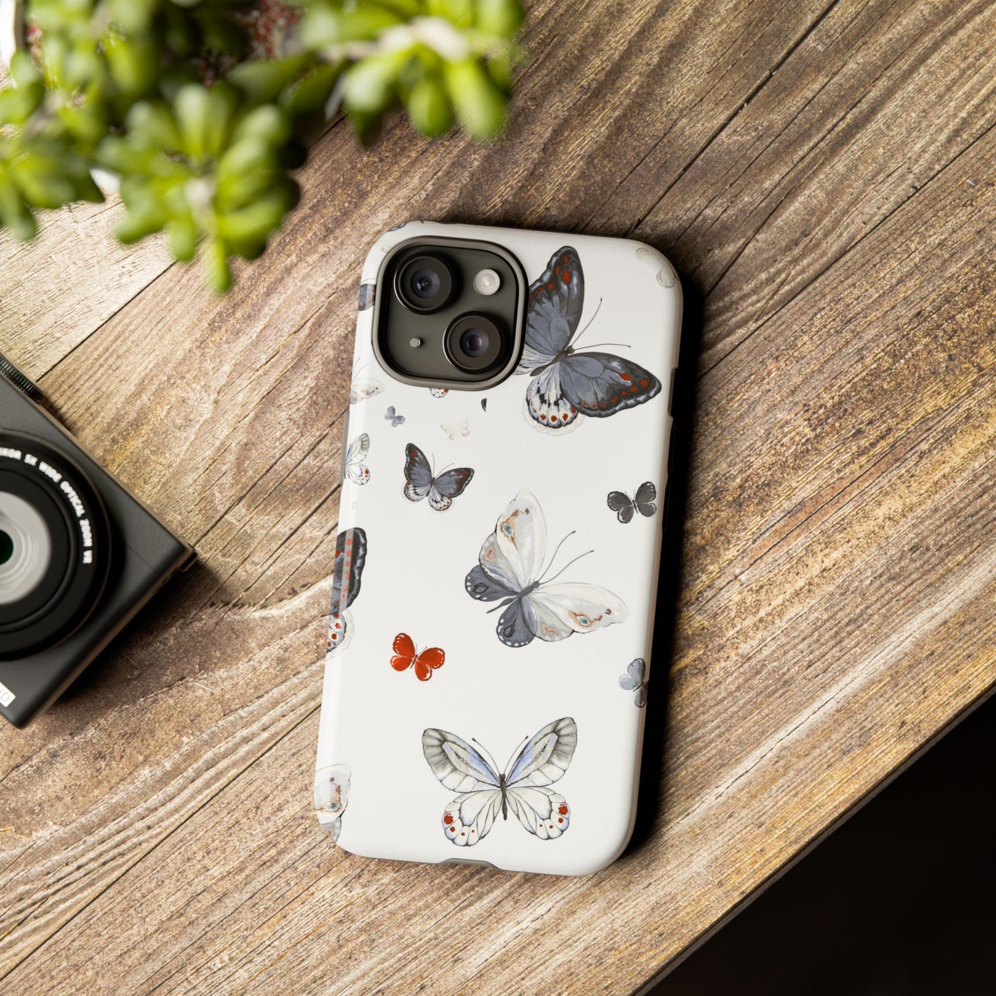 Butterfly Pattern Tough Phone Case — Delicate Gray & White Butterflies