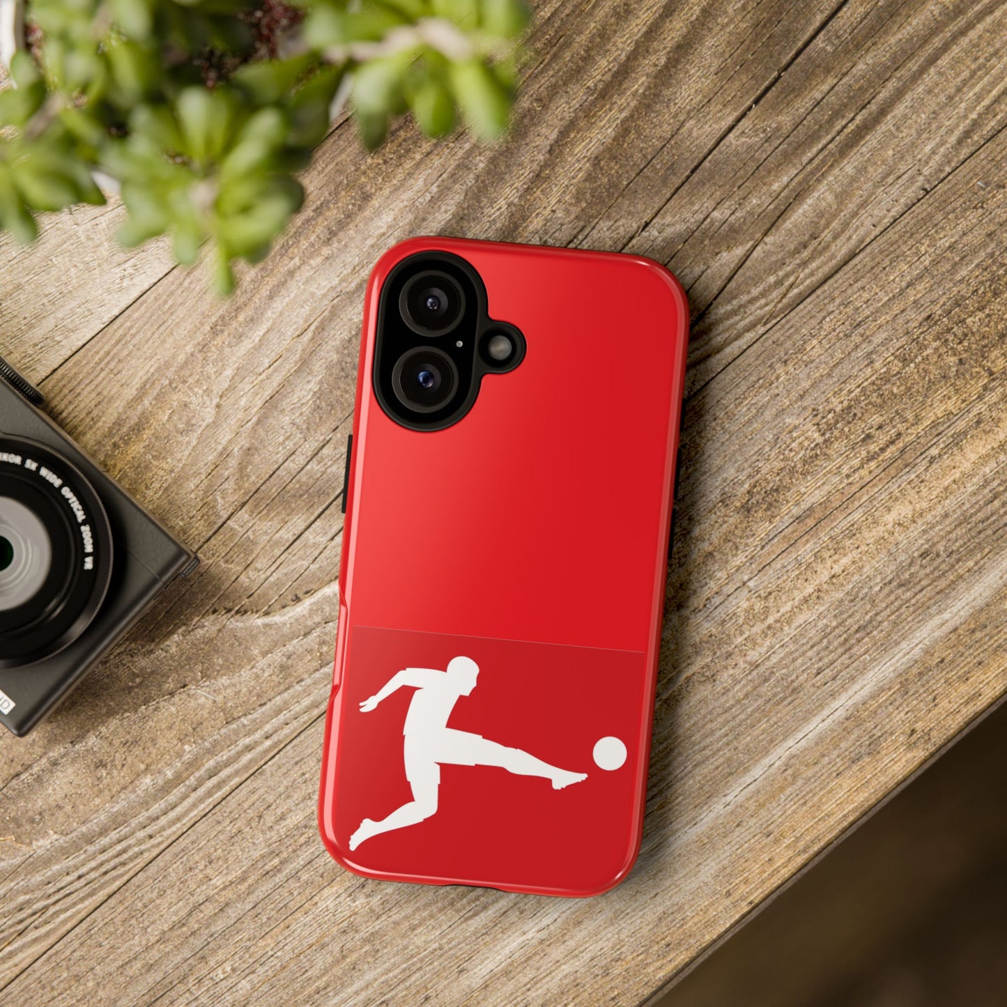 Soccer Player Tough Case — Protective Red Phone Case with Kicking Silhouette