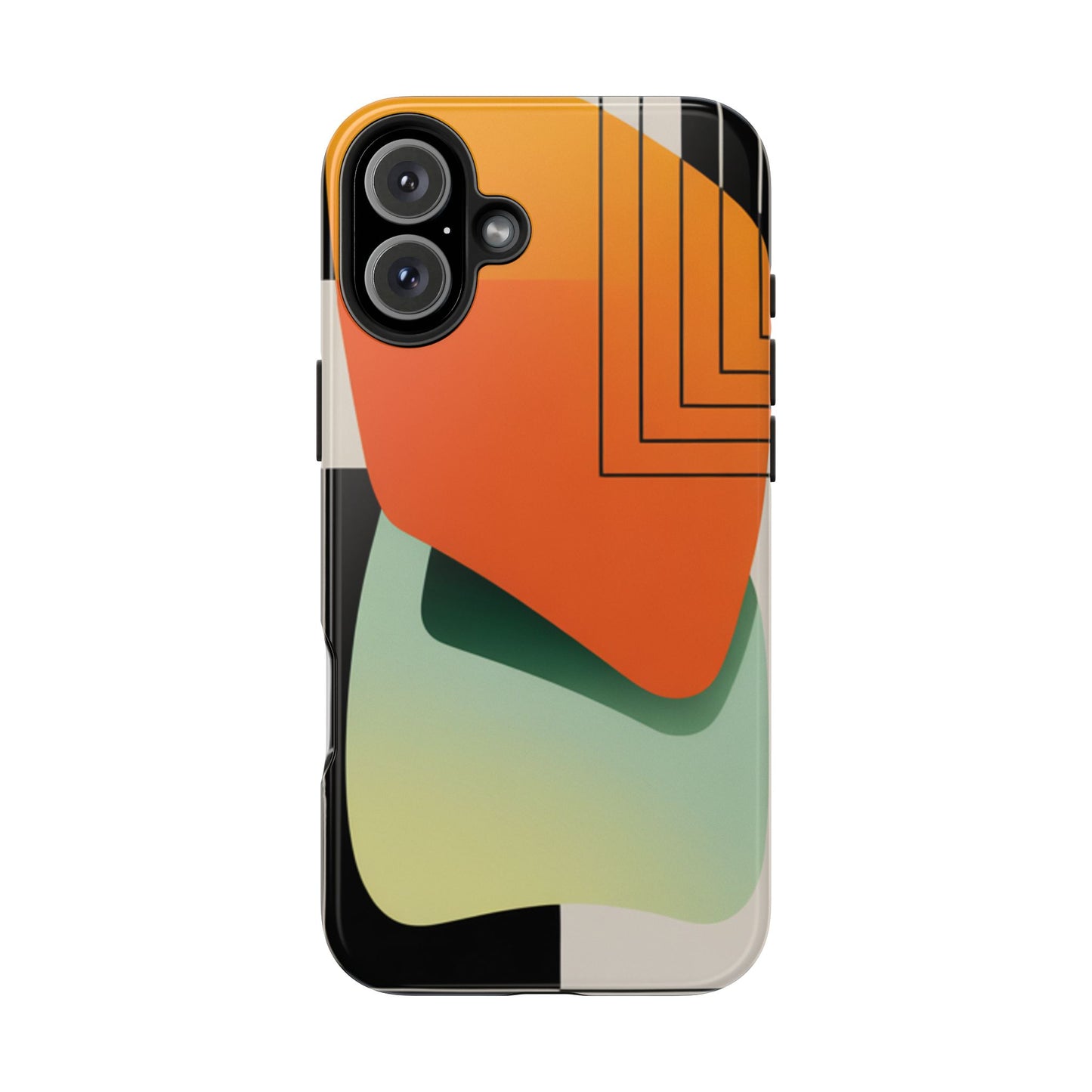 Abstract Geometric Tough Phone Case — Bold Orange & Green Modern Design