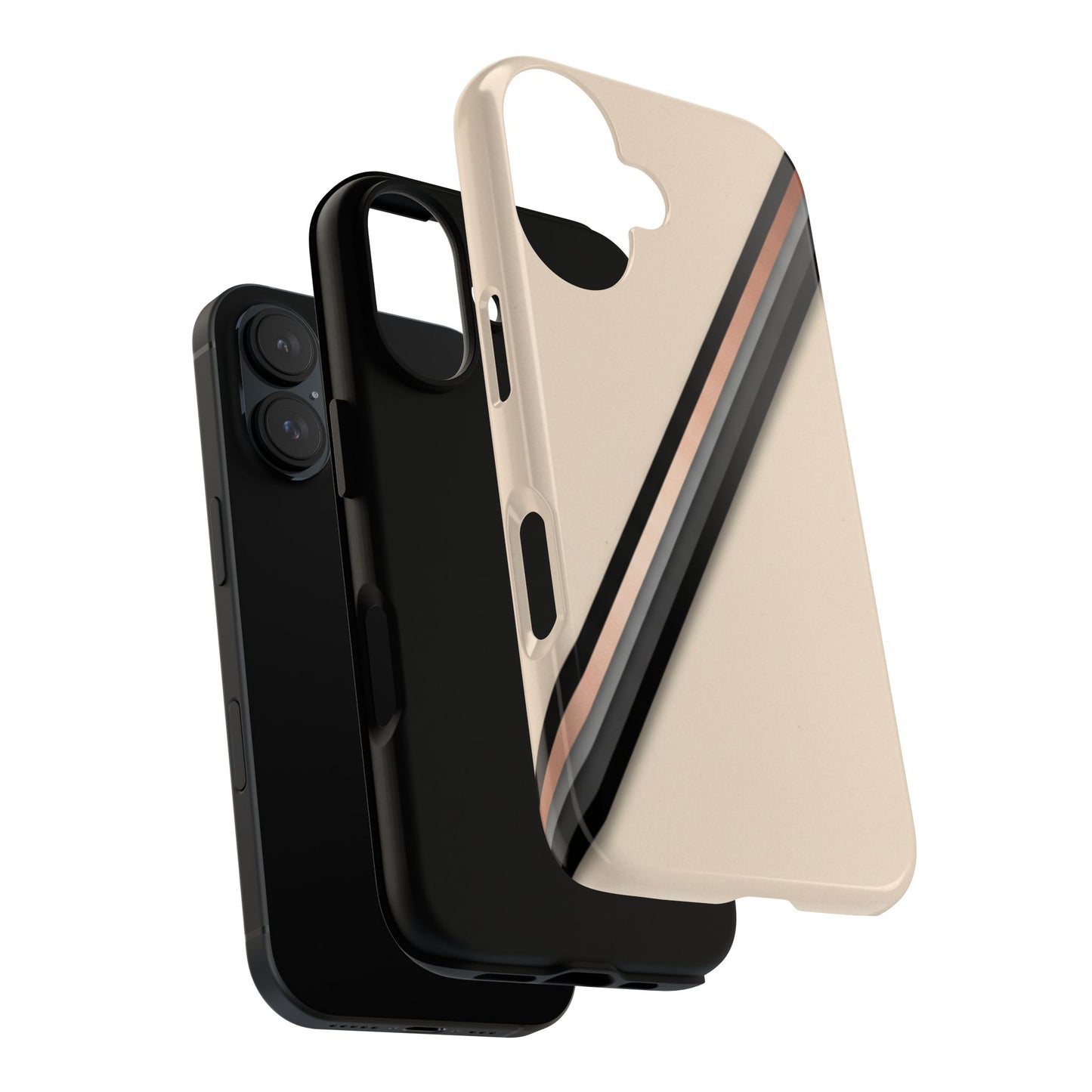 Minimal Diagonal Stripe Tough Phone Case — Protective Beige & Black Design