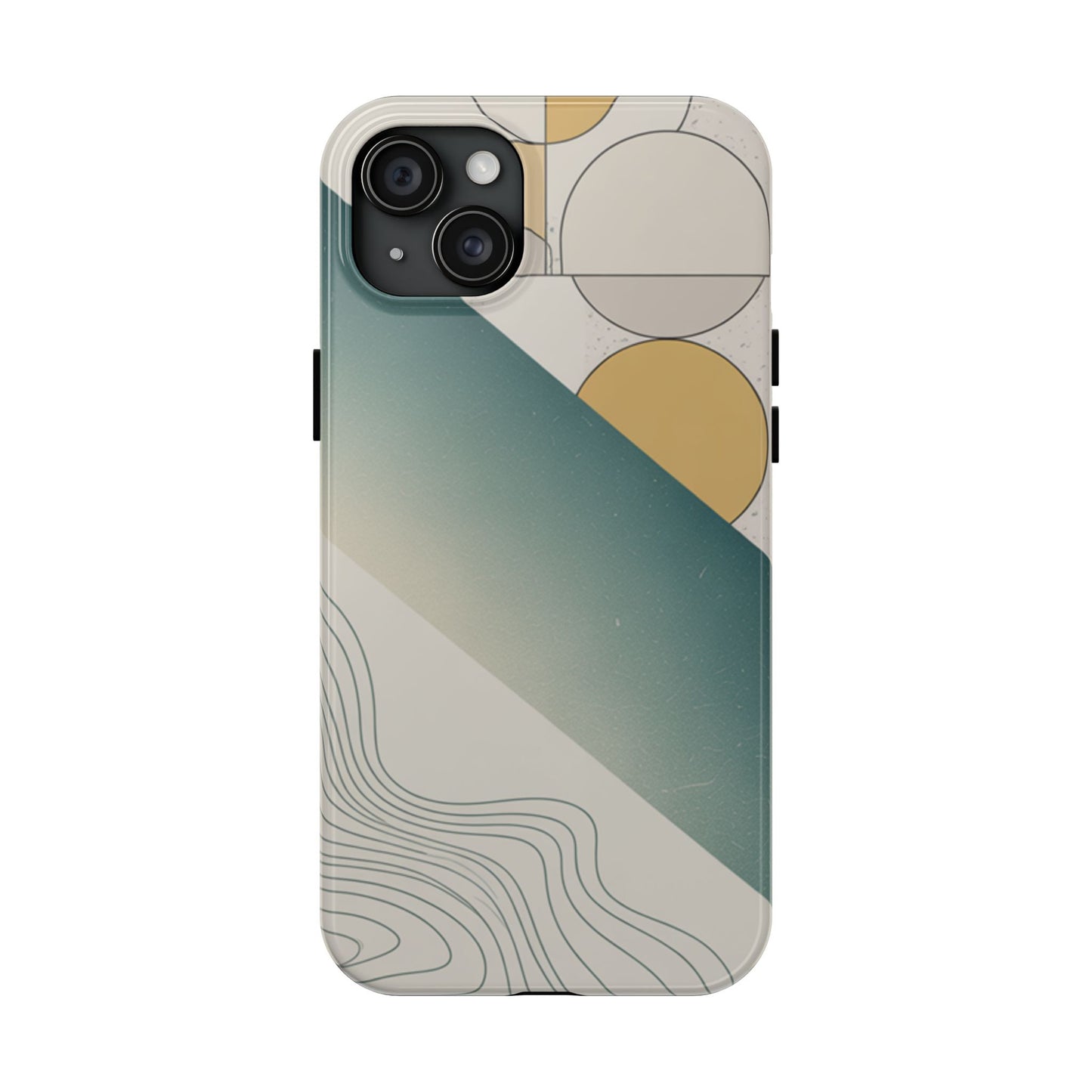 Abstract Geometric Tough Phone Case — Green Gradient with Gold Circles