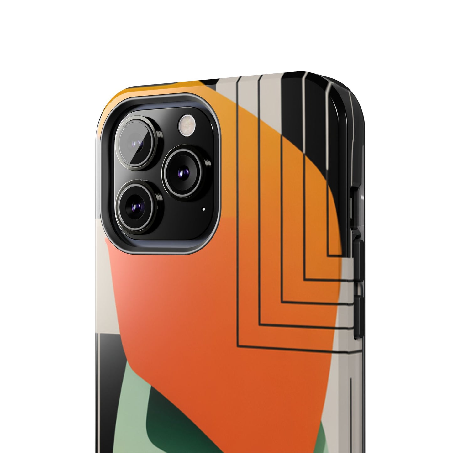 Abstract Geometric Tough Phone Case — Bold Orange & Green Modern Design