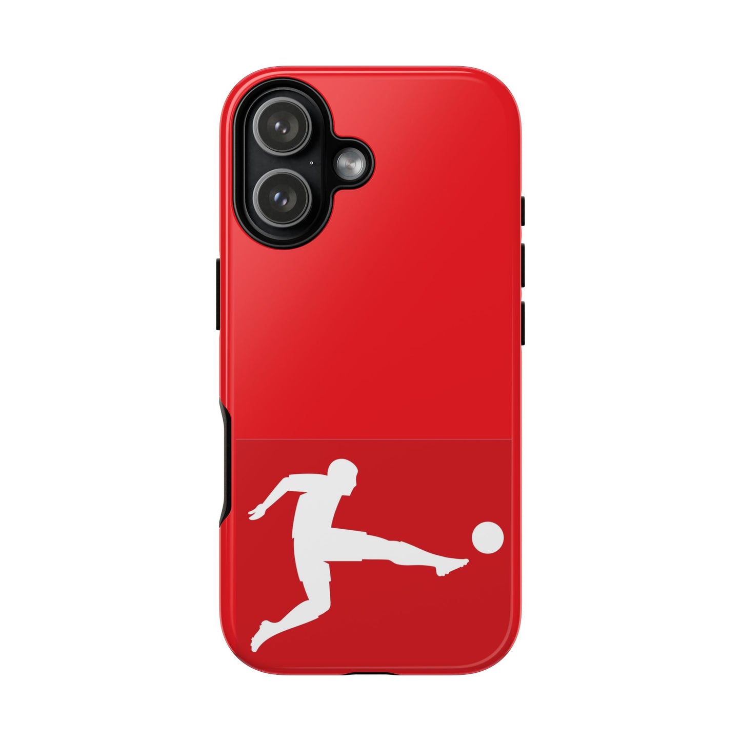 Soccer Player Tough Case — Protective Red Phone Case with Kicking Silhouette