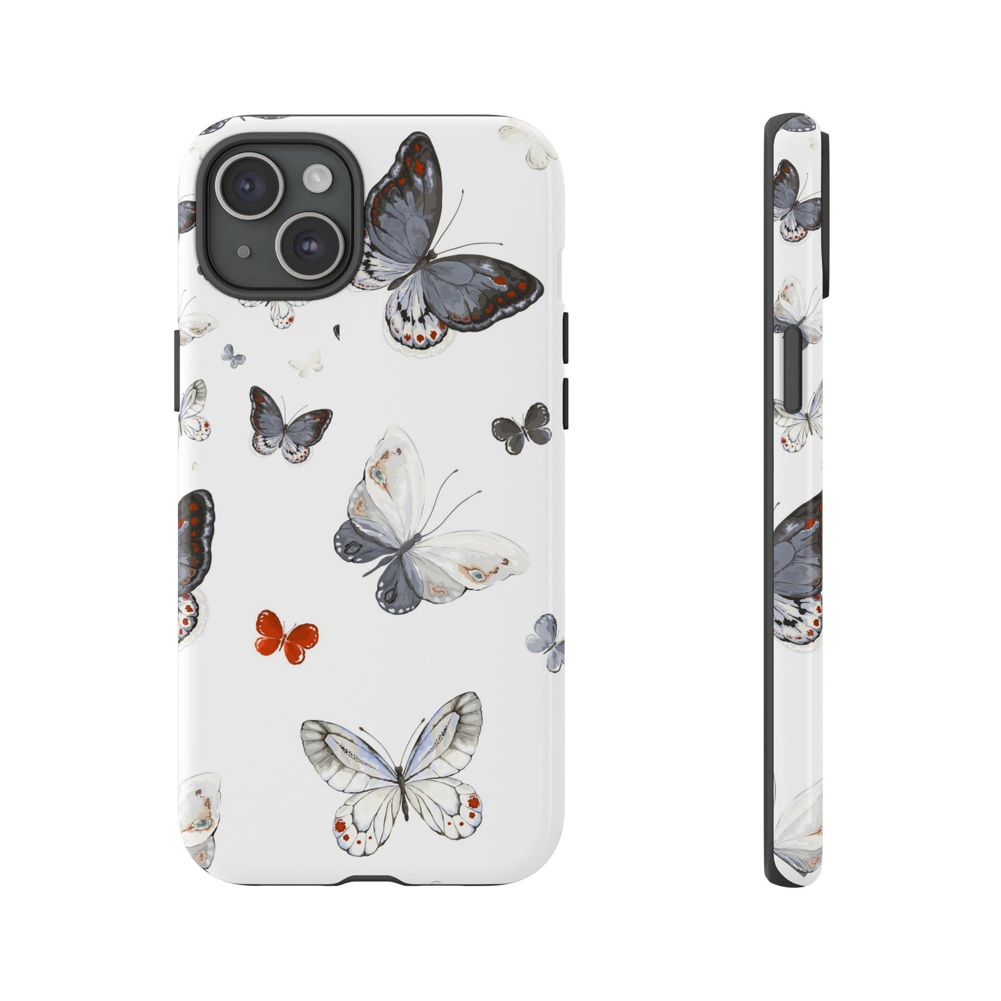 Butterfly Pattern Tough Phone Case — Delicate Gray & White Butterflies
