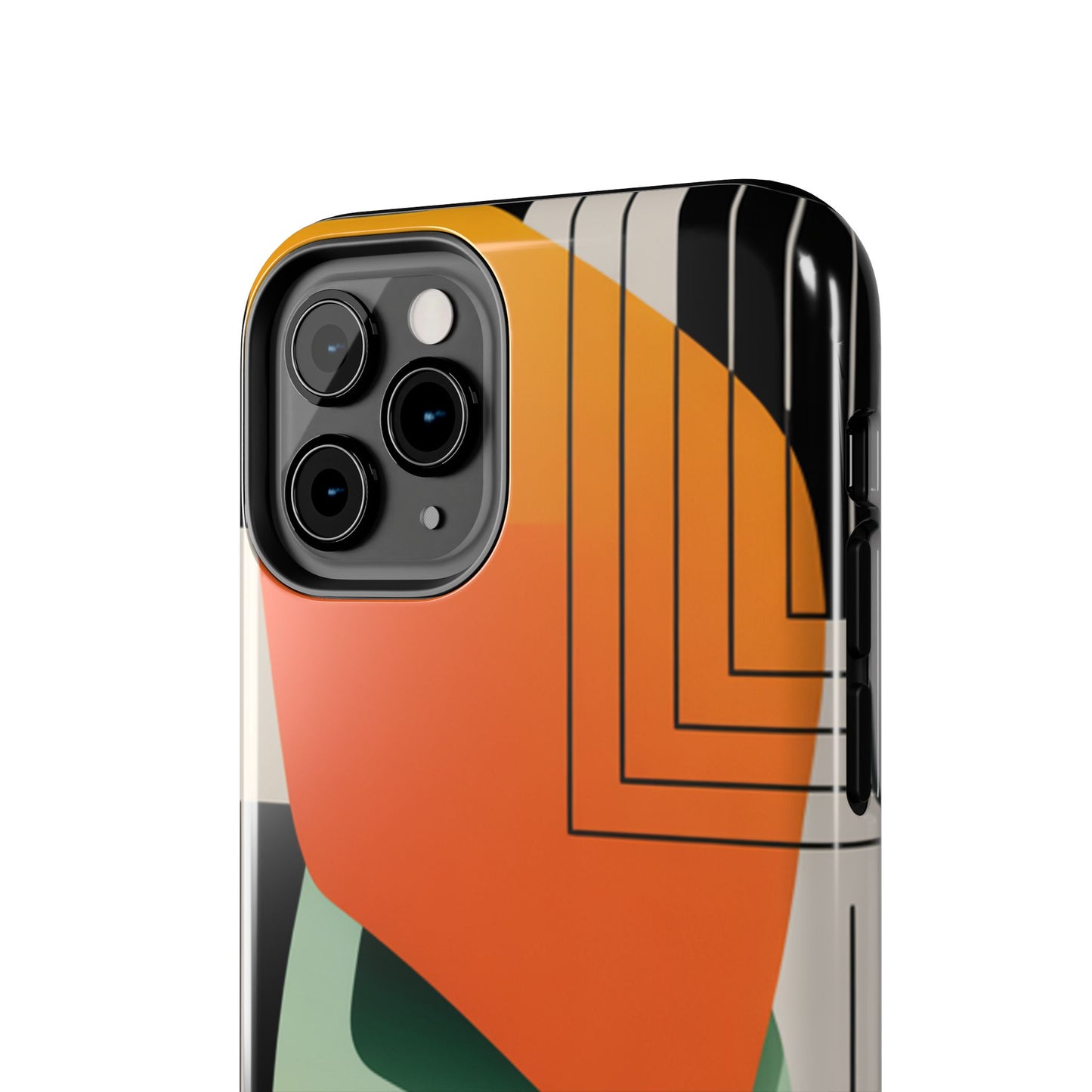 Abstract Geometric Tough Phone Case — Bold Orange & Green Modern Design