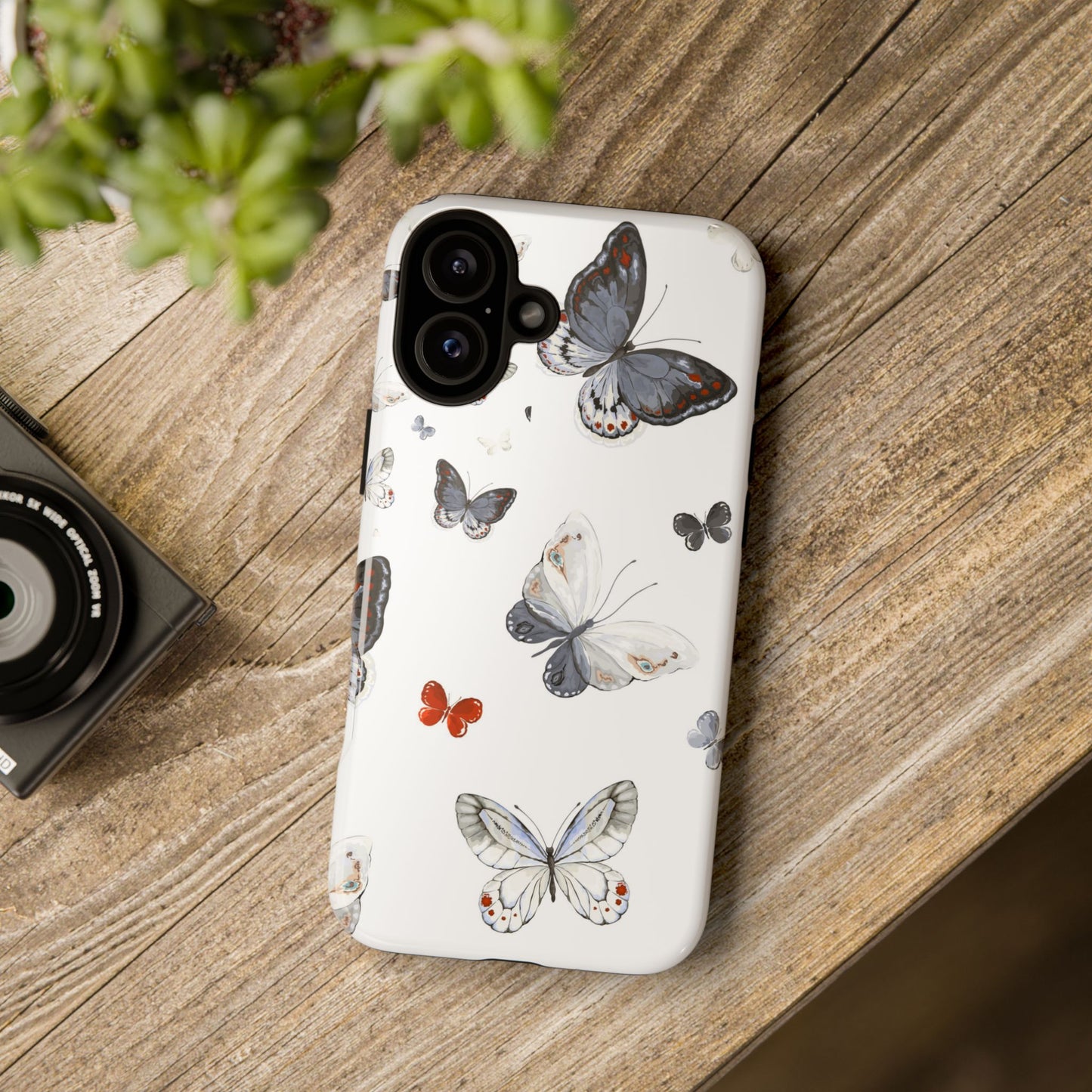 Butterfly Pattern Tough Phone Case — Delicate Gray & White Butterflies