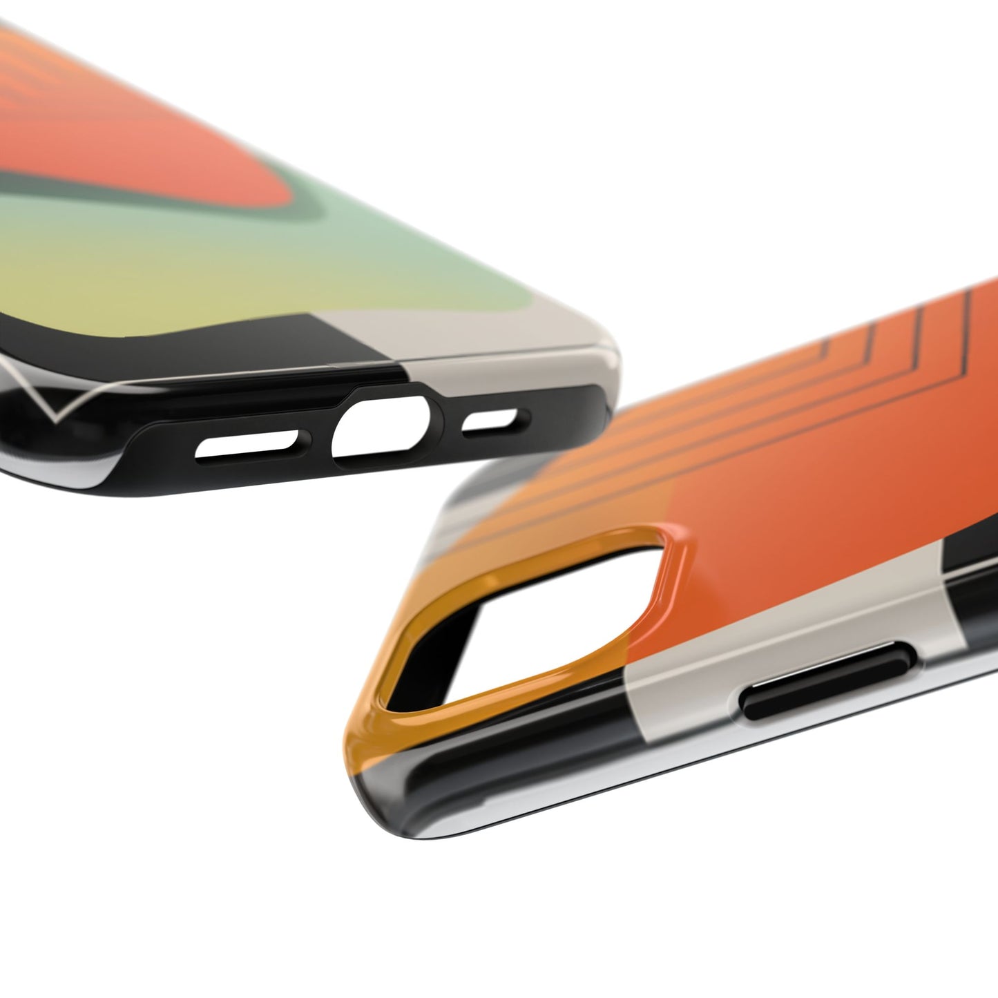 Abstract Geometric Tough Phone Case — Bold Orange & Green Modern Design