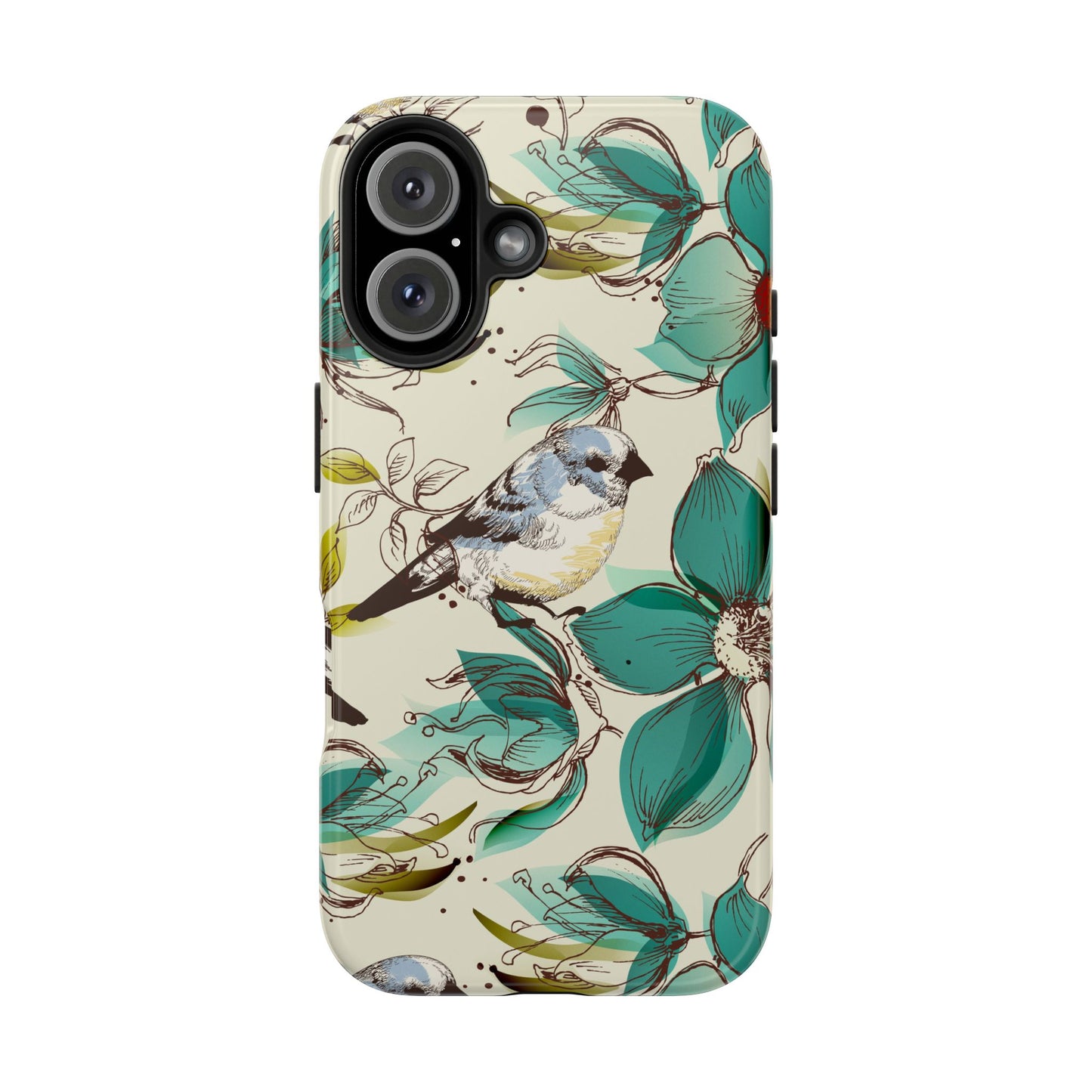 Tough Phone Case — Teal Floral & Songbird Protective Phone Cover