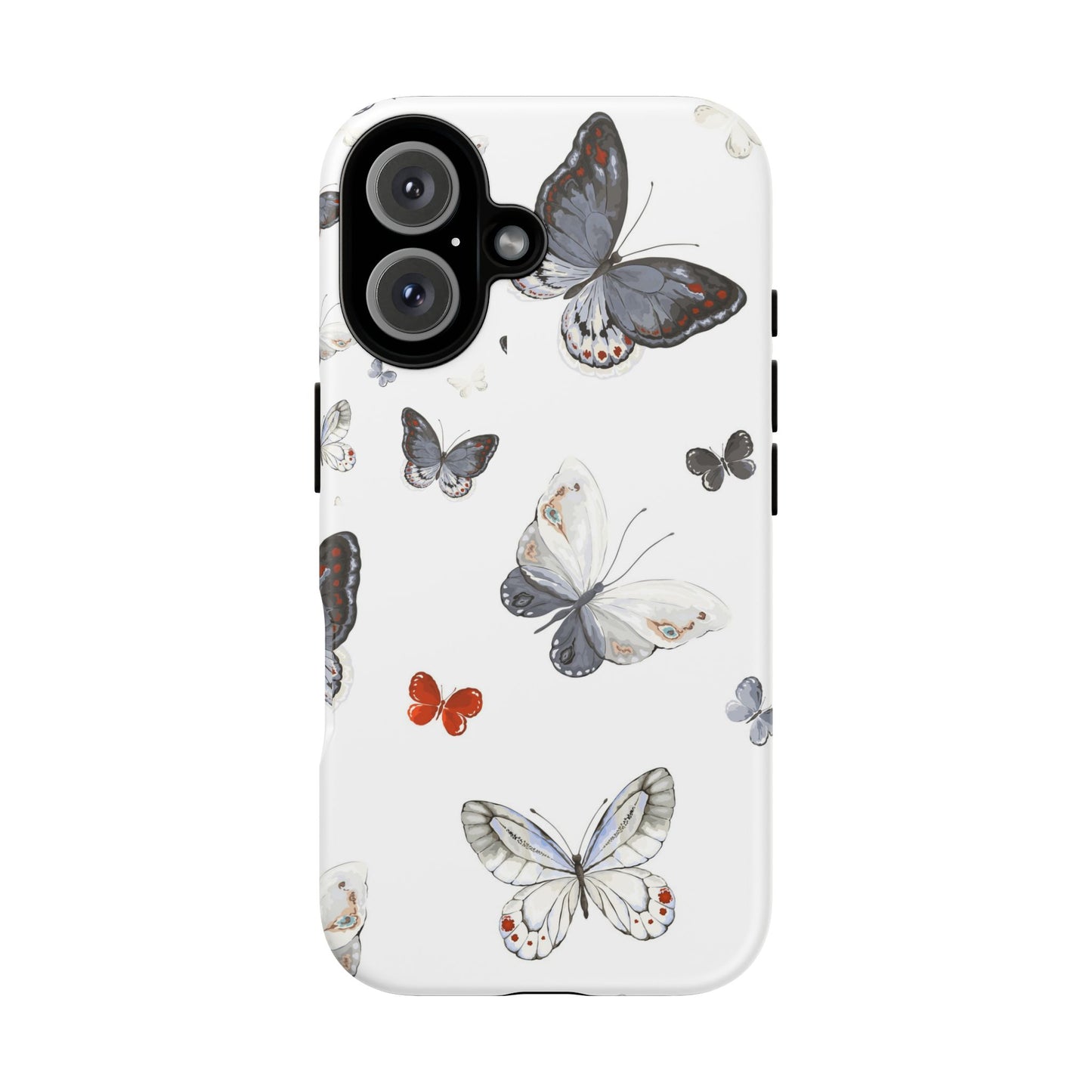 Butterfly Pattern Tough Phone Case — Delicate Gray & White Butterflies