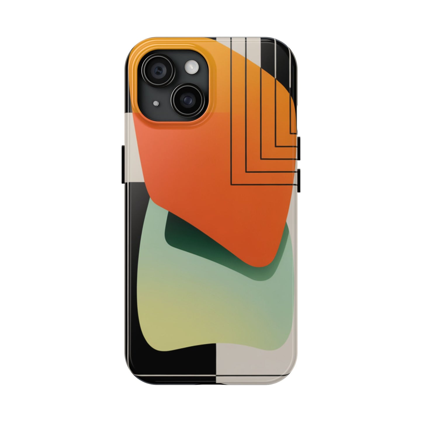 Abstract Geometric Tough Phone Case — Bold Orange & Green Modern Design
