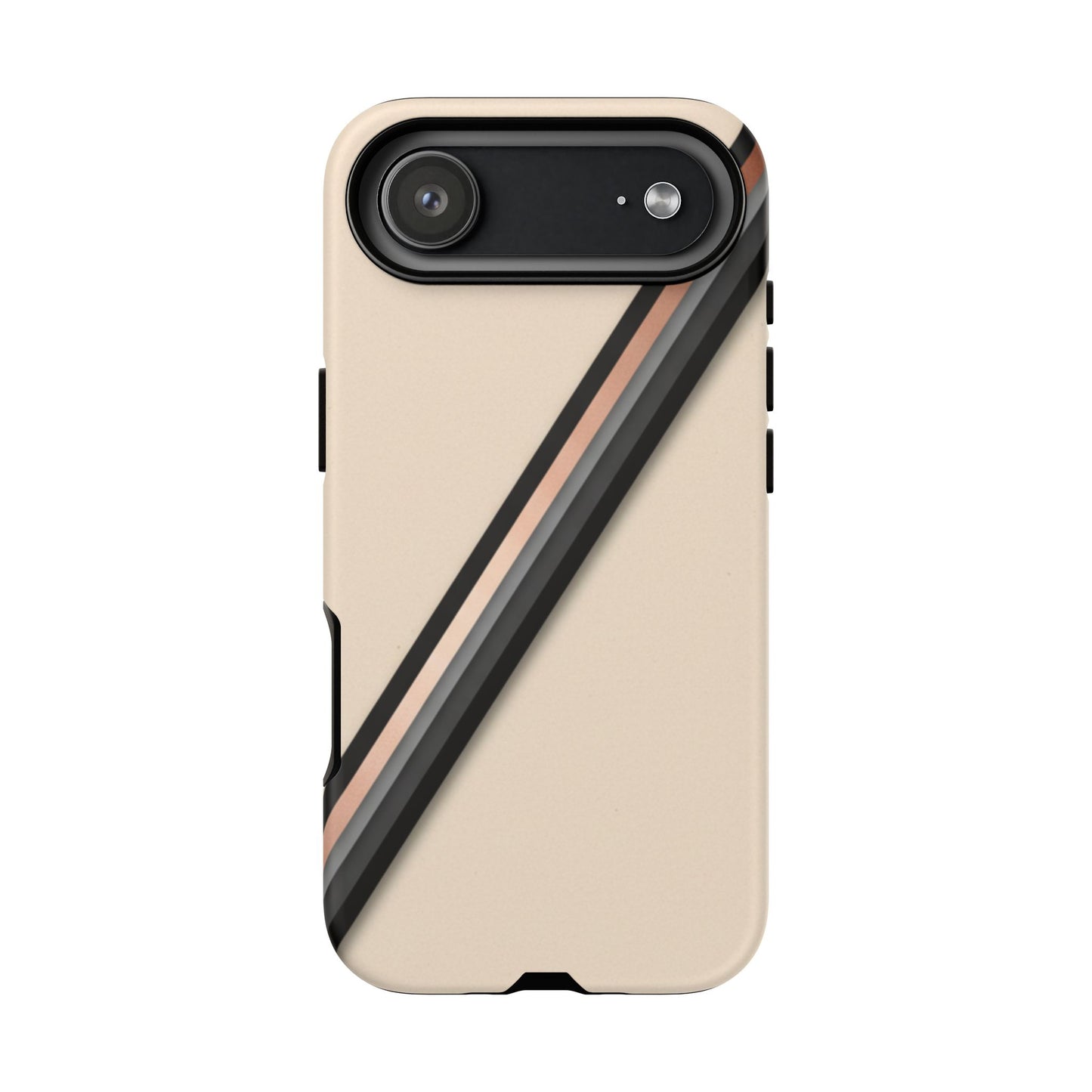 Minimal Diagonal Stripe Tough Phone Case — Protective Beige & Black Design