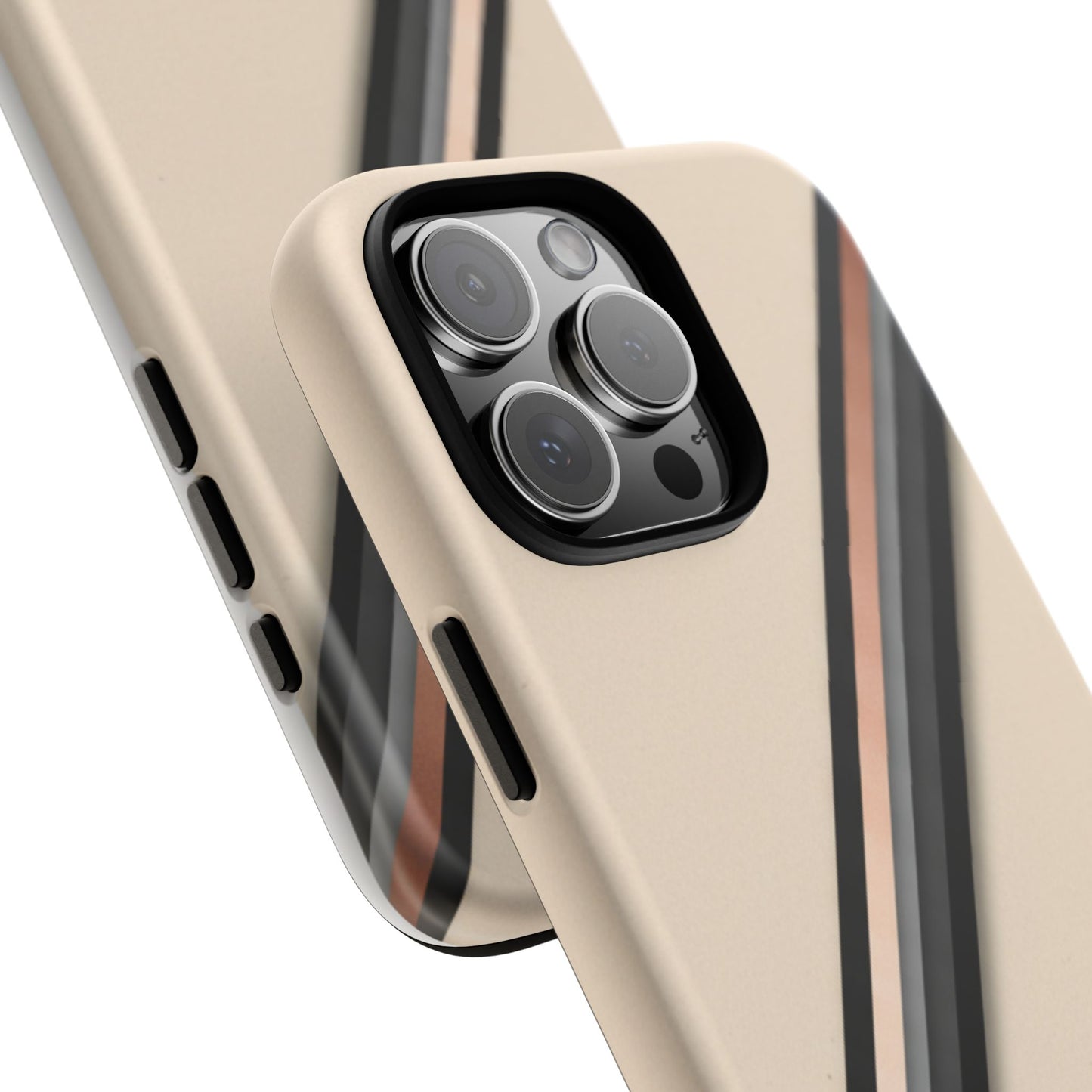 Minimal Diagonal Stripe Tough Phone Case — Protective Beige & Black Design