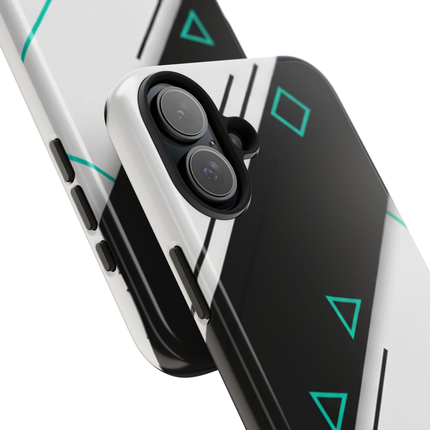 Tough Phone Case — Geometric Black & Teal Protective Cover
