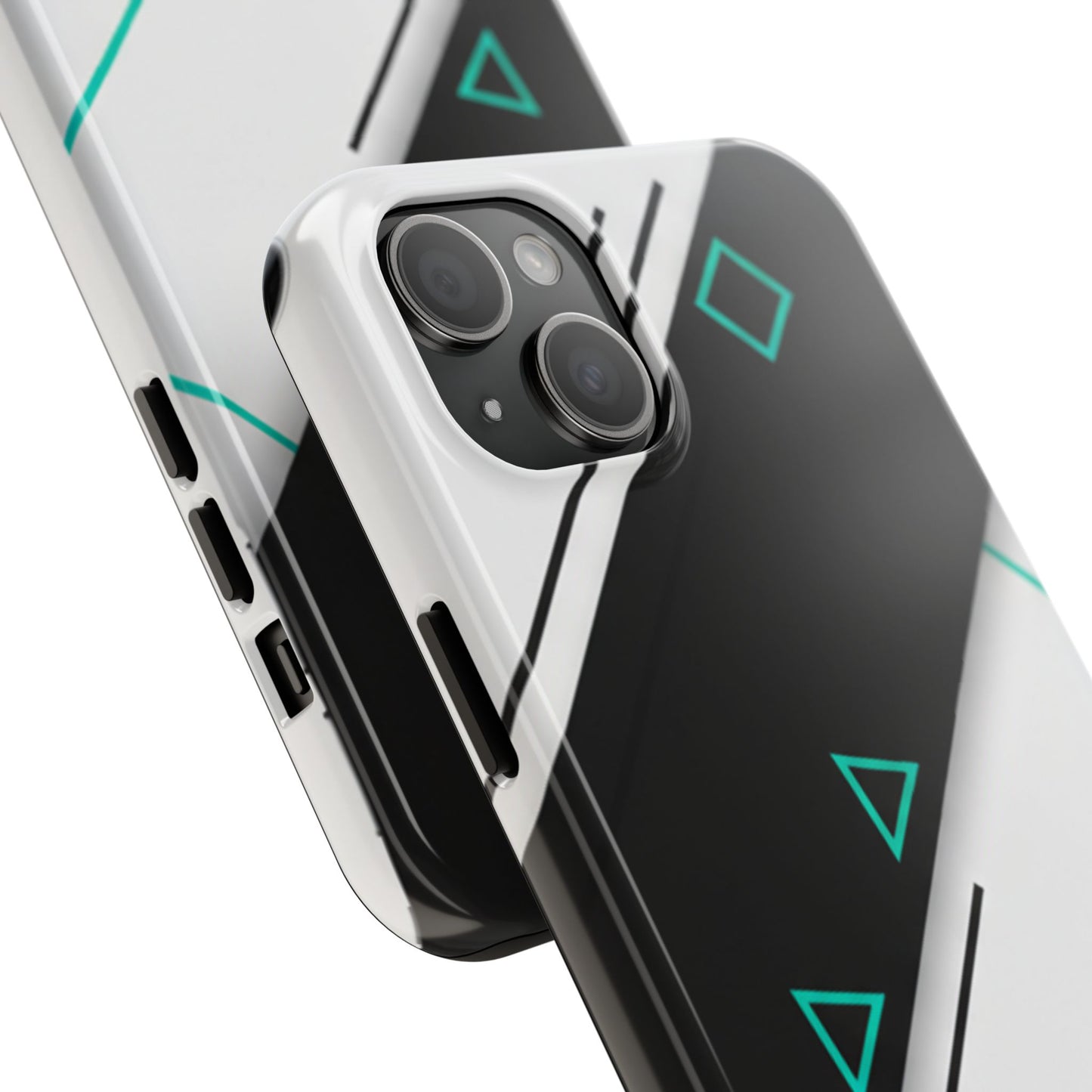 Tough Phone Case — Geometric Black & Teal Protective Cover