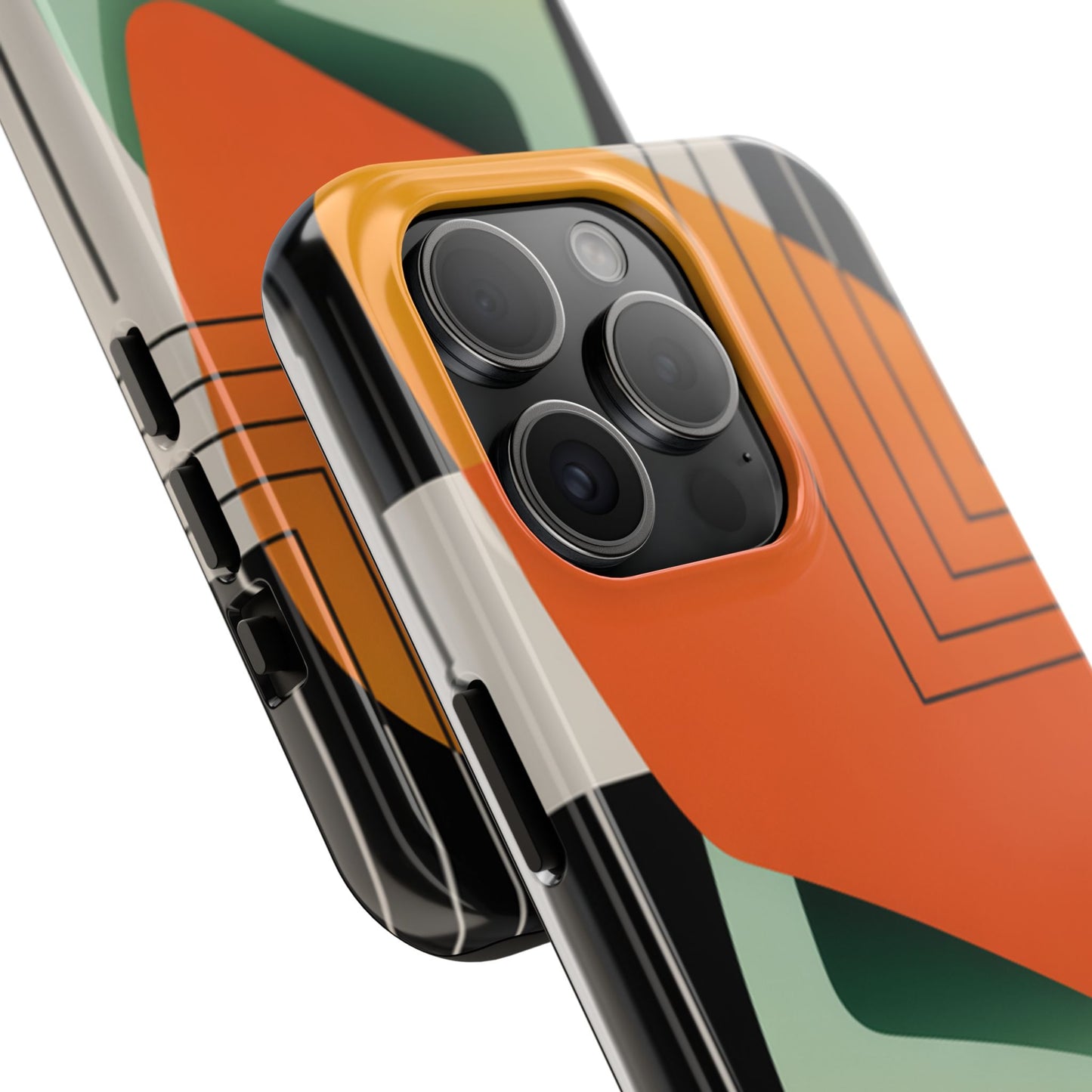 Abstract Geometric Tough Phone Case — Bold Orange & Green Modern Design