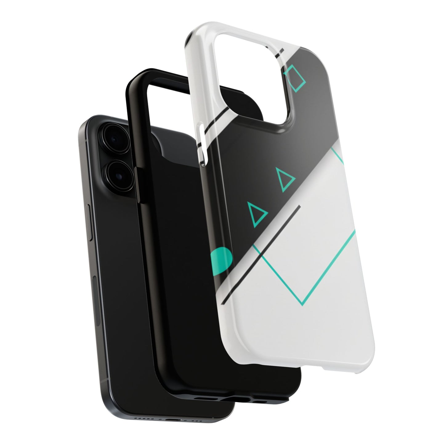 Tough Phone Case — Geometric Black & Teal Protective Cover